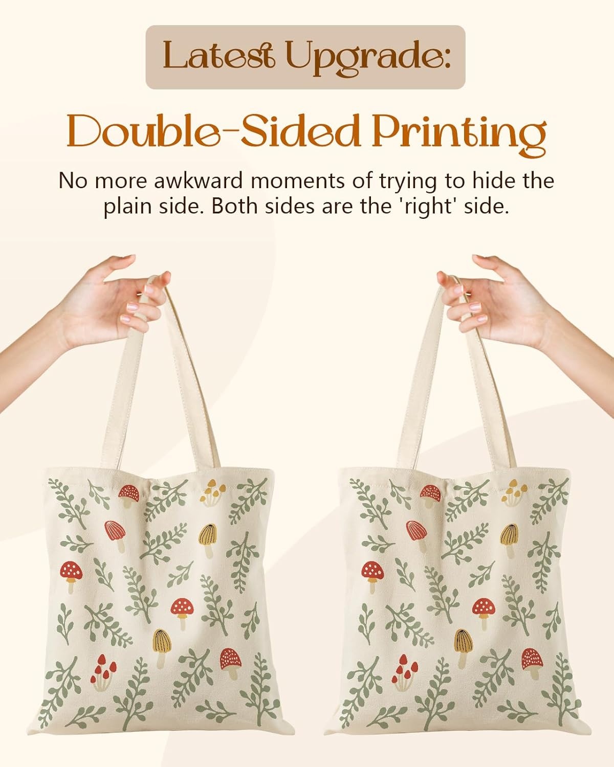 image:imageMiss Adola Aesthetic Tote Bag for Girls with Magnetic Buckle and Zipper Inner Pocket for Women Lady Canvas Cotton Tote BagMushroom Leaf