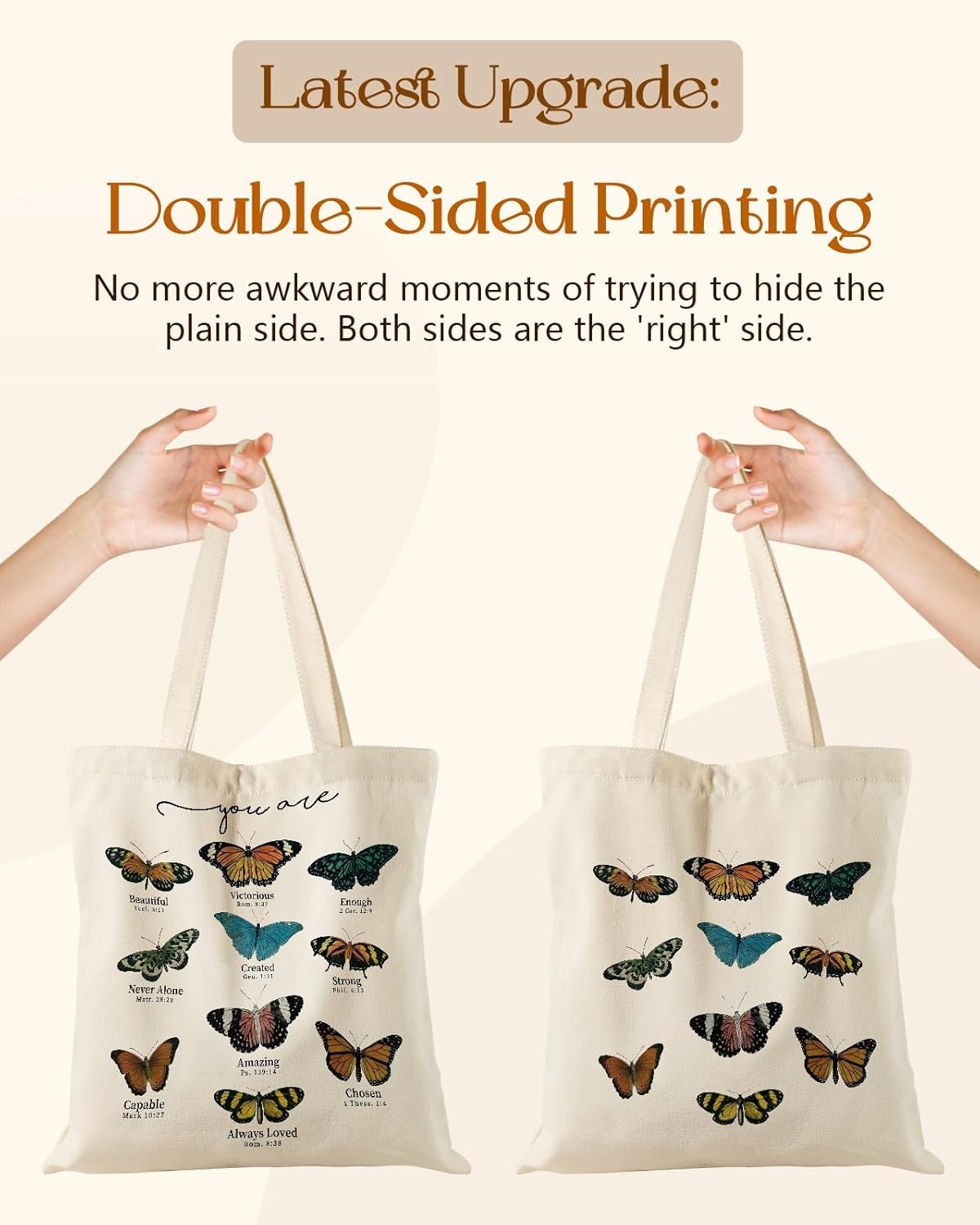 image:imageMiss Adola Aesthetic Tote Bag for Girls with Magnetic Buckle and Zipper Inner Pocket for Women Lady Canvas Cotton Tote BagNine Butterflies