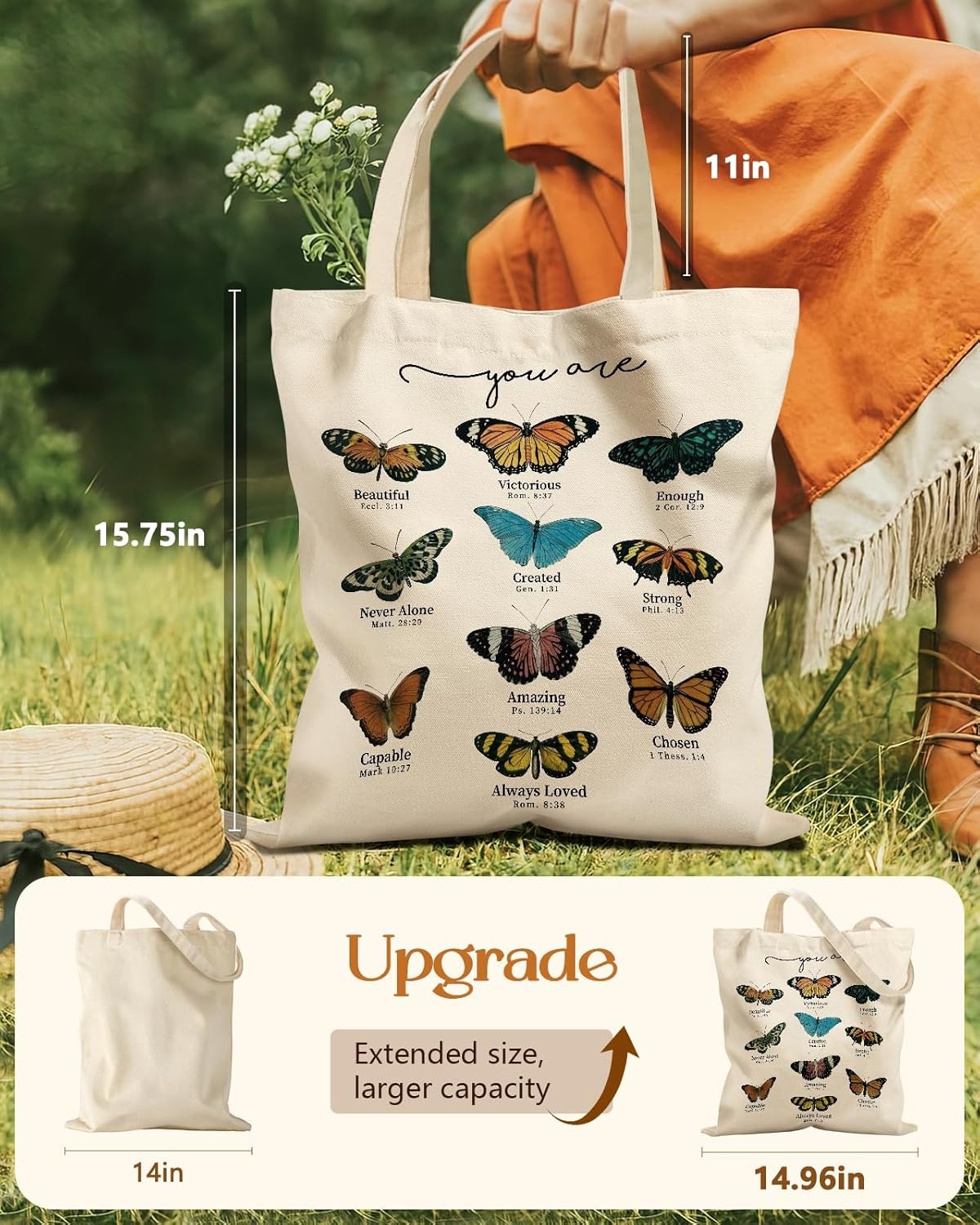 image:imageMiss Adola Aesthetic Tote Bag for Girls with Magnetic Buckle and Zipper Inner Pocket for Women Lady Canvas Cotton Tote BagNine Butterflies