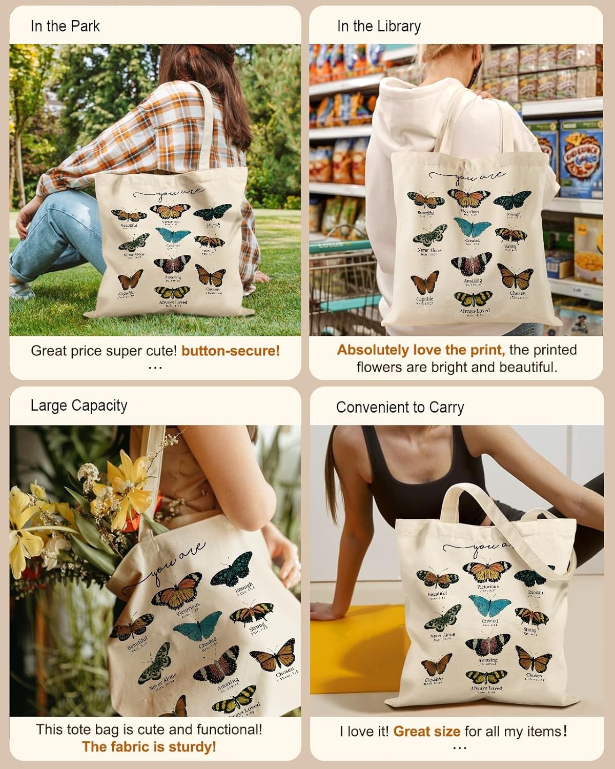 image:imageMiss Adola Aesthetic Tote Bag for Girls with Magnetic Buckle and Zipper Inner Pocket for Women Lady Canvas Cotton Tote BagNine Butterflies
