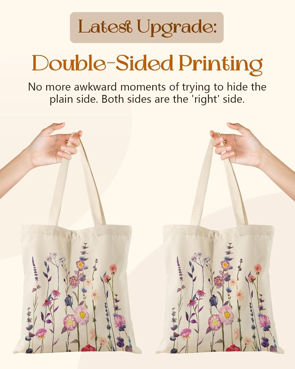 image:imageMiss Adola Aesthetic Tote Bag for Girls with Magnetic Buckle and Zipper Inner Pocket for Women Lady Canvas Cotton Tote BagPurple Flower