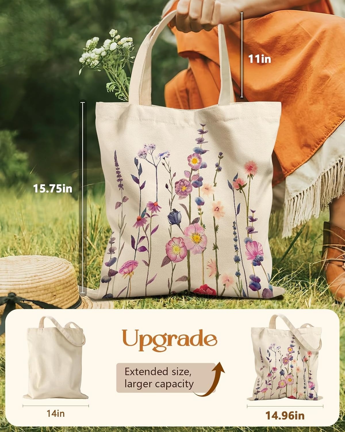 image:imageMiss Adola Aesthetic Tote Bag for Girls with Magnetic Buckle and Zipper Inner Pocket for Women Lady Canvas Cotton Tote BagPurple Flower