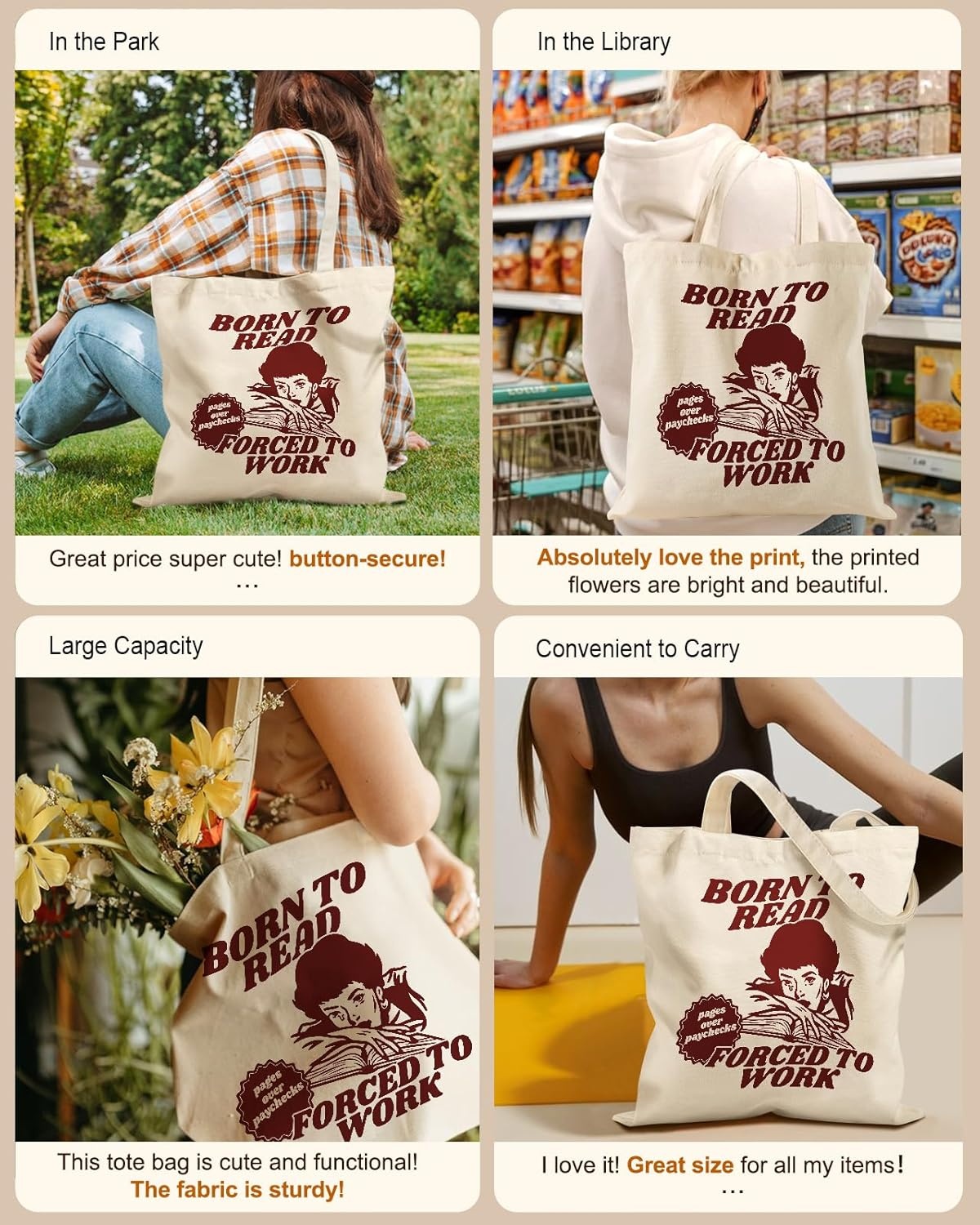 image:imageMiss Adola Aesthetic Tote Bag for Girls with Magnetic Buckle and Zipper Inner Pocket for Women Lady Canvas Cotton Tote BagReading Girl