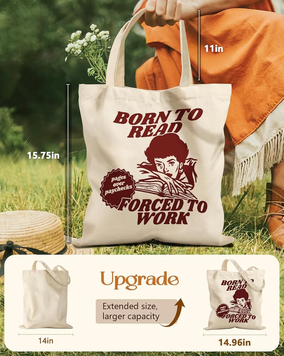 image:imageMiss Adola Aesthetic Tote Bag for Girls with Magnetic Buckle and Zipper Inner Pocket for Women Lady Canvas Cotton Tote BagReading Girl