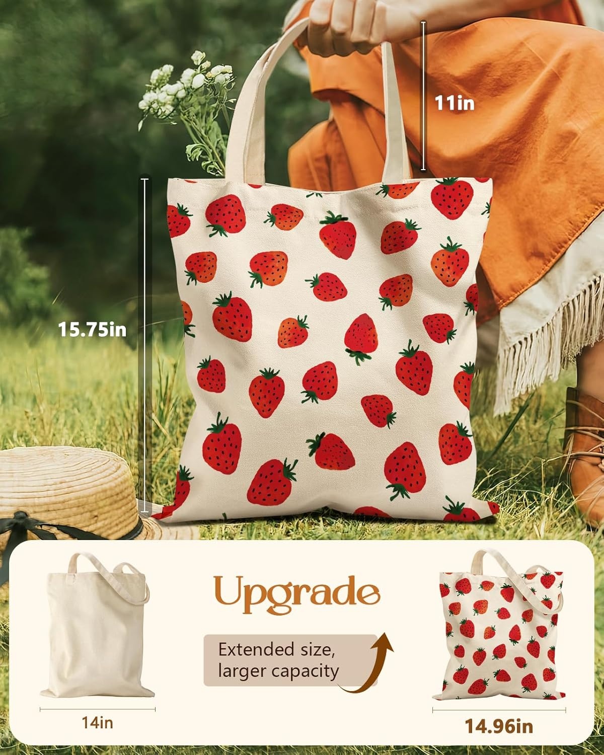 image:imageMiss Adola Aesthetic Tote Bag for Girls with Magnetic Buckle and Zipper Inner Pocket for Women Lady Canvas Cotton Tote BagRetro Strawberry