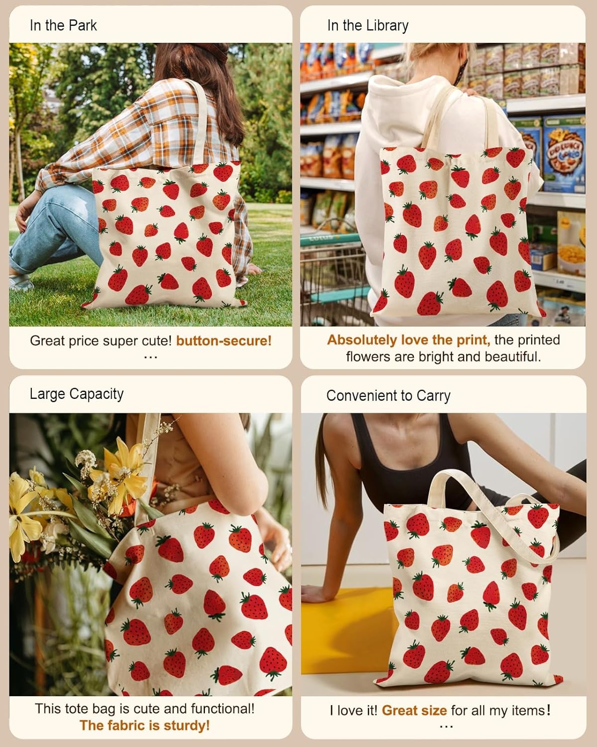 image:imageMiss Adola Aesthetic Tote Bag for Girls with Magnetic Buckle and Zipper Inner Pocket for Women Lady Canvas Cotton Tote BagRetro Strawberry