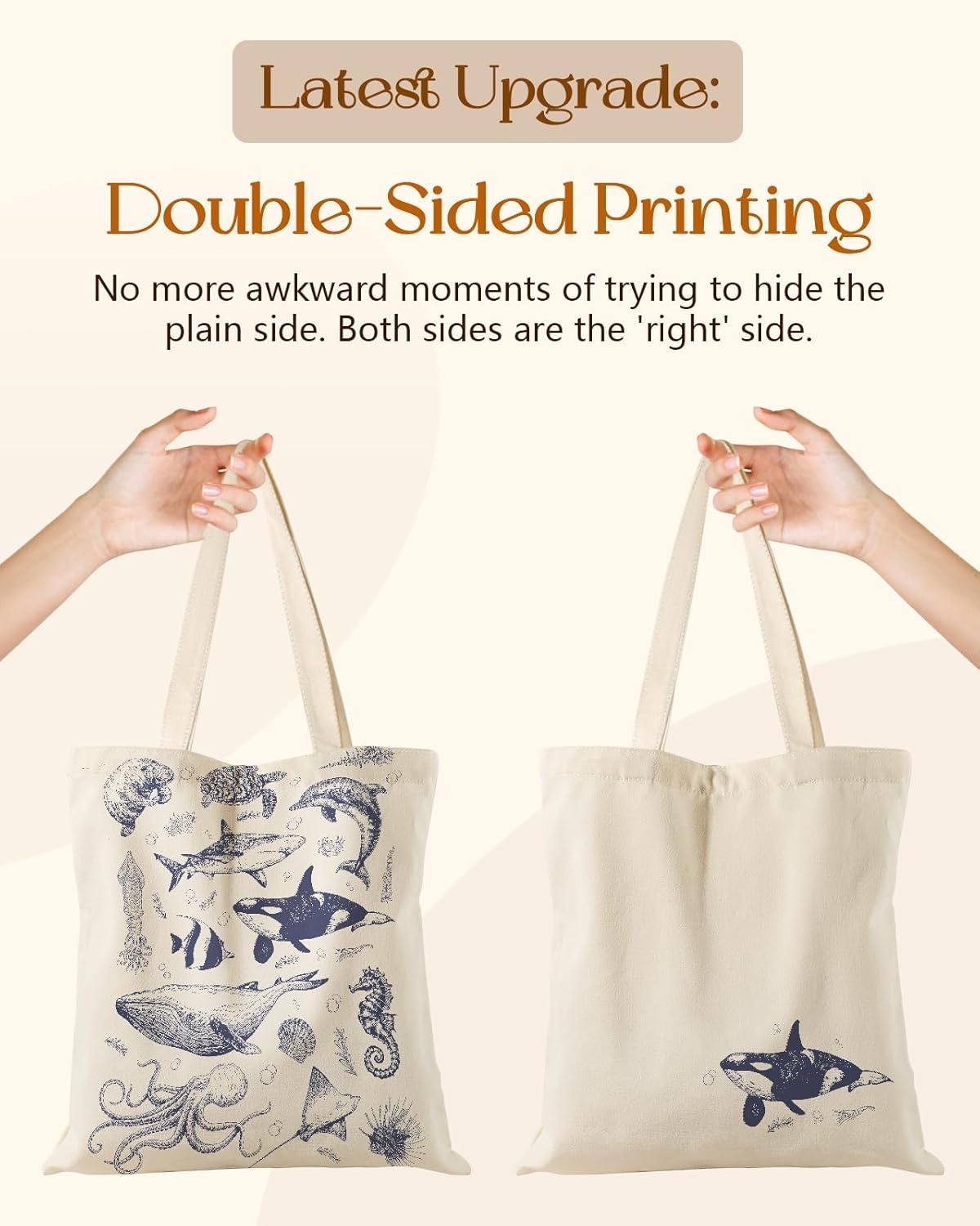 image:imageMiss Adola Aesthetic Tote Bag for Girls with Magnetic Buckle and Zipper Inner Pocket for Women Lady Canvas Cotton Tote BagSea Fish