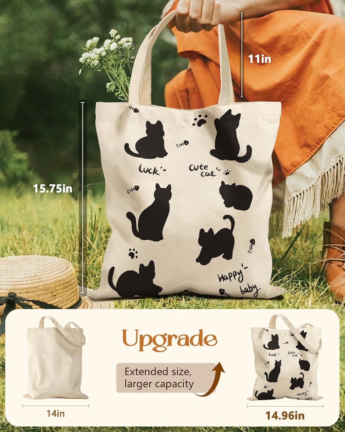 image:imageMiss Adola Aesthetic Tote Bag for Girls with Magnetic Buckle and Zipper Inner Pocket for Women Lady Canvas Cotton Tote BagSix Cats