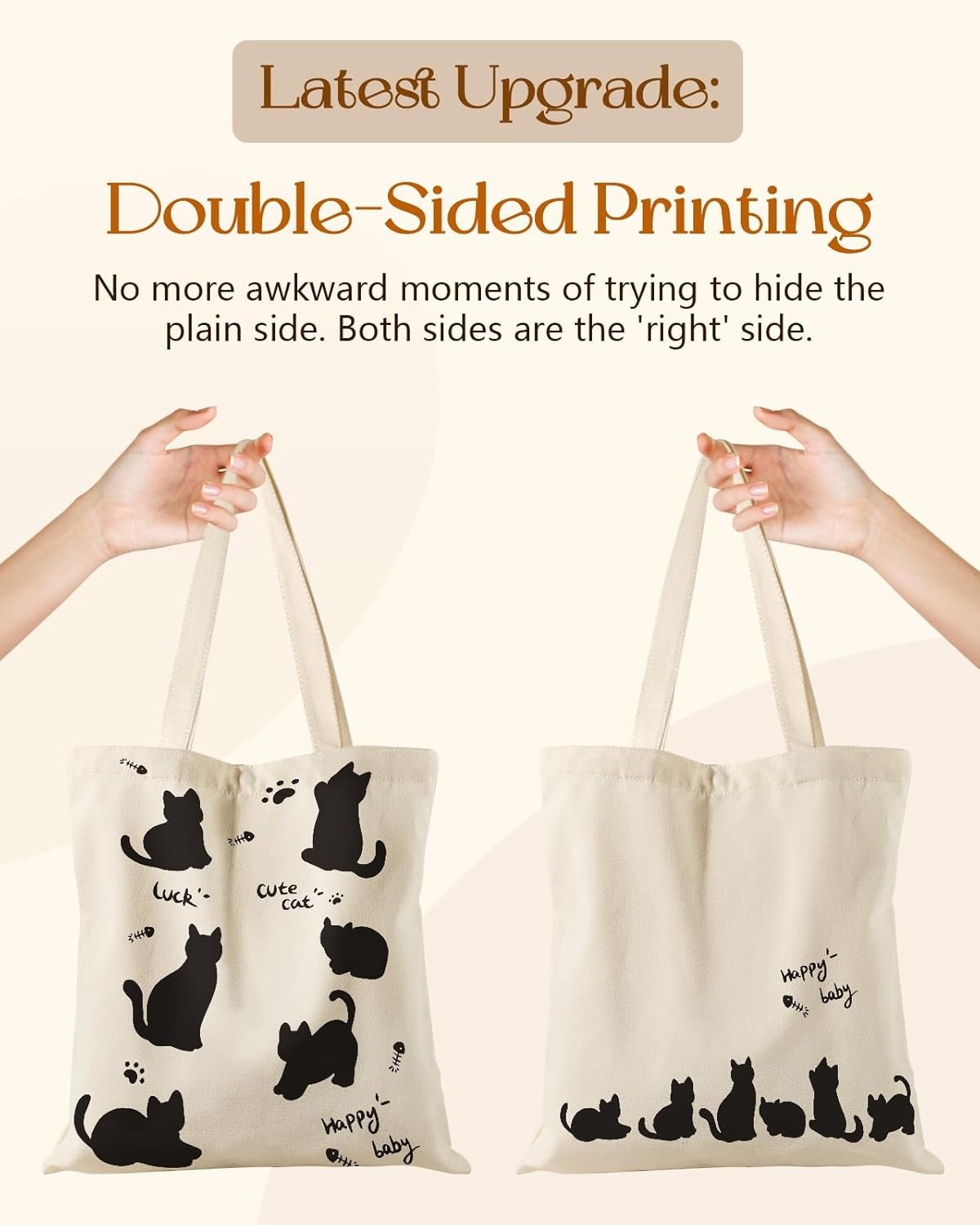 image:imageMiss Adola Aesthetic Tote Bag for Girls with Magnetic Buckle and Zipper Inner Pocket for Women Lady Canvas Cotton Tote BagSix Cats