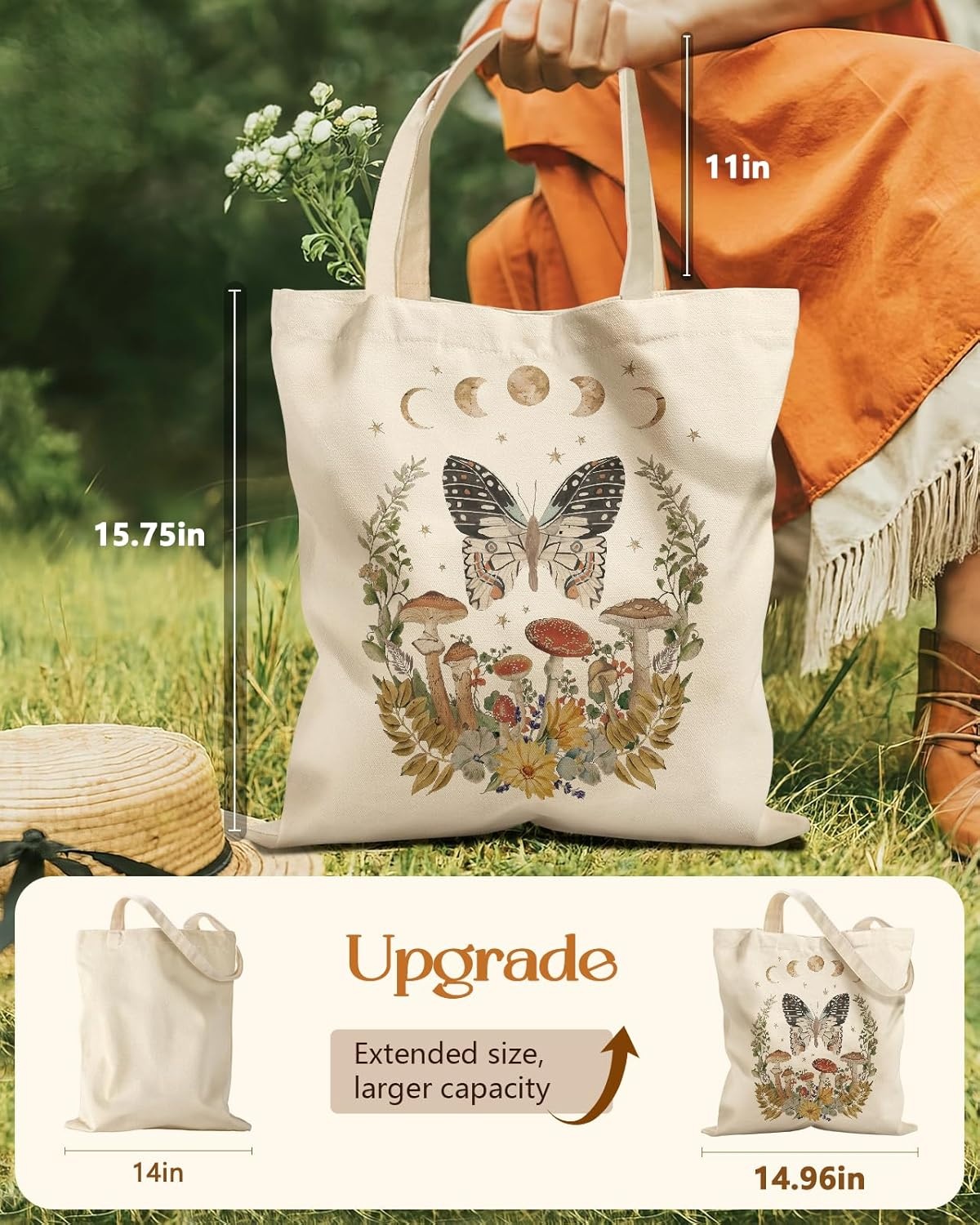 image:imageMiss Adola Aesthetic Tote Bag for Girls with Magnetic Buckle and Zipper Inner Pocket for Women Lady Canvas Cotton Tote BagStar Moon