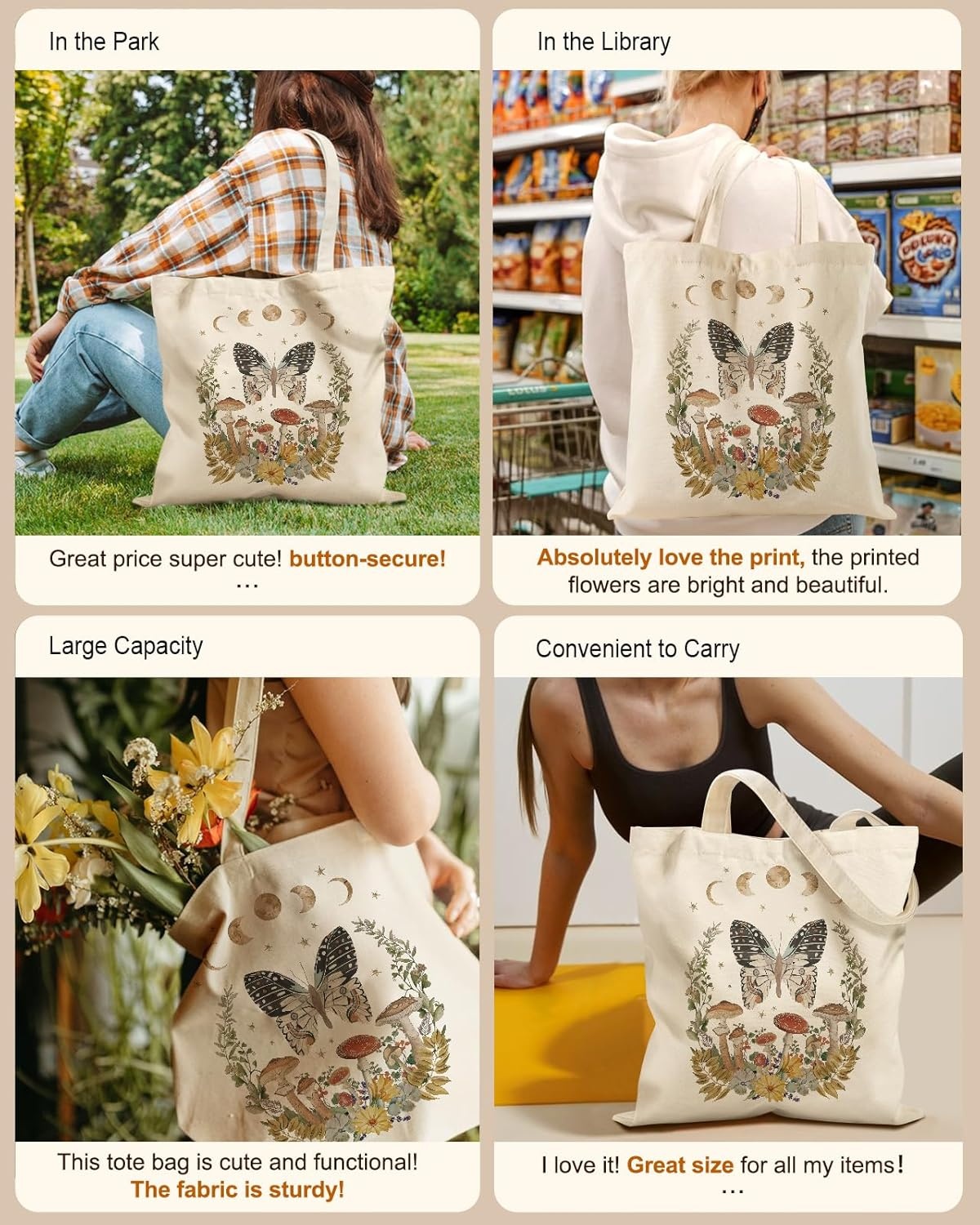 image:imageMiss Adola Aesthetic Tote Bag for Girls with Magnetic Buckle and Zipper Inner Pocket for Women Lady Canvas Cotton Tote BagStar Moon