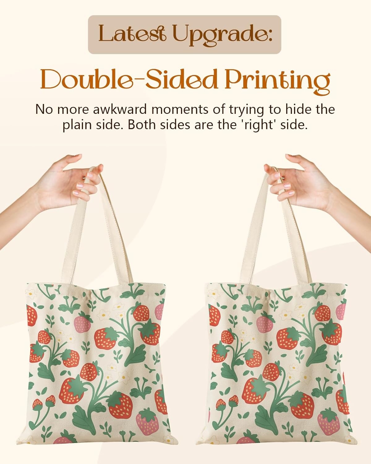 image:imageMiss Adola Aesthetic Tote Bag for Girls with Magnetic Buckle and Zipper Inner Pocket for Women Lady Canvas Cotton Tote BagStrawberries