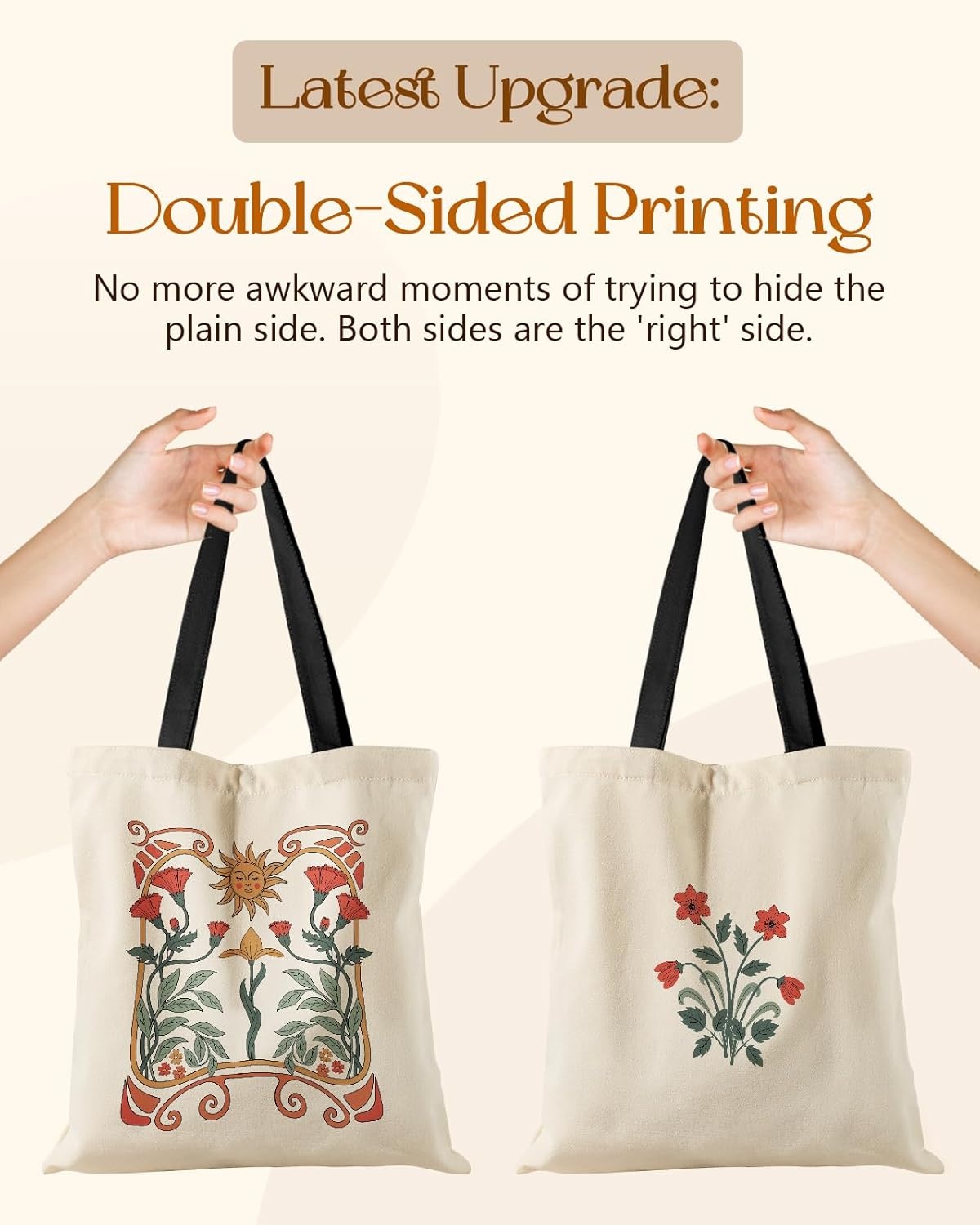 image:imageMiss Adola Aesthetic Tote Bag for Girls with Magnetic Buckle and Zipper Inner Pocket for Women Lady Canvas Cotton Tote BagSun Leaf