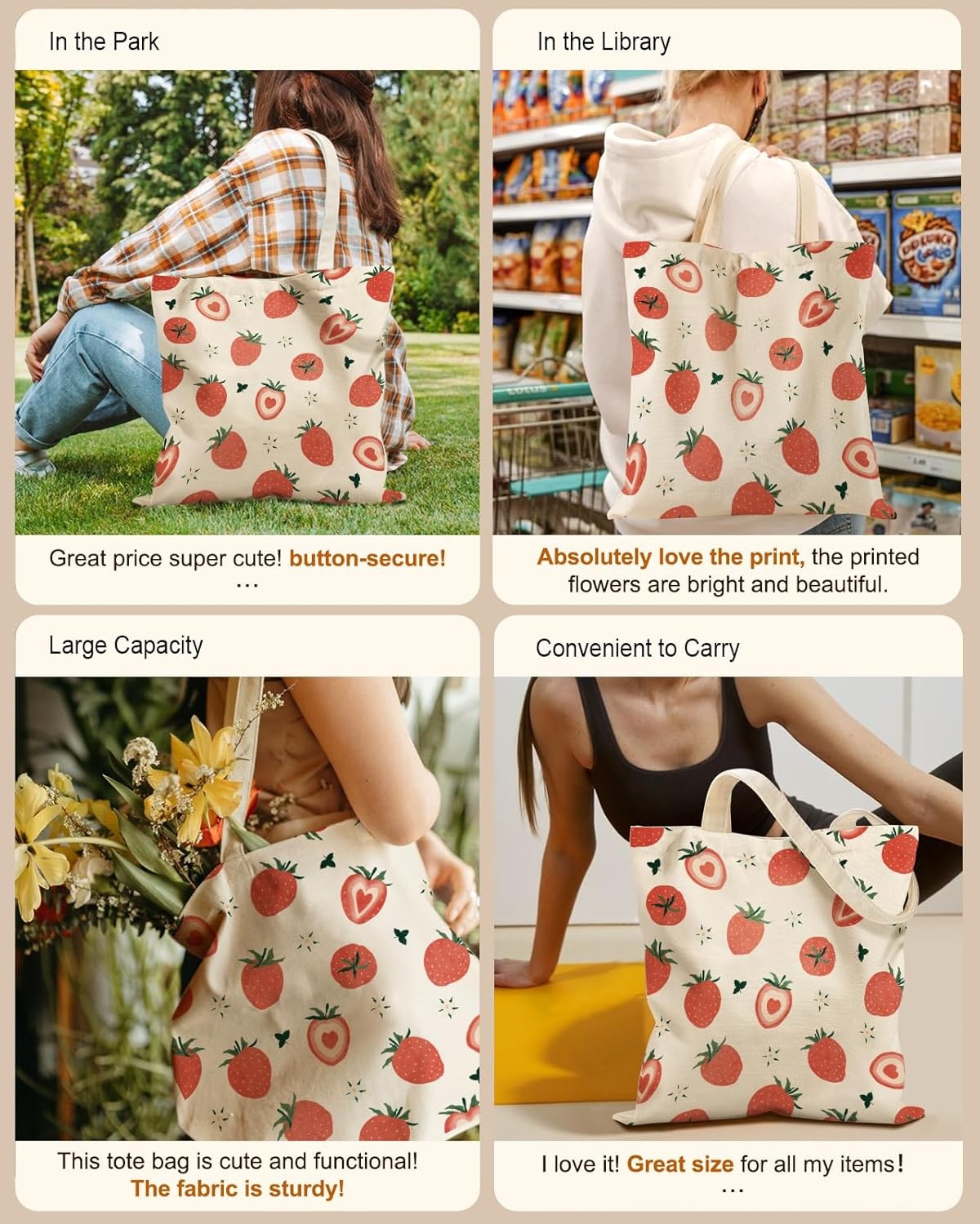 image:imageMiss Adola Aesthetic Tote Bag for Girls with Magnetic Buckle and Zipper Inner Pocket for Women Lady Canvas Cotton Tote BagWhite Flower