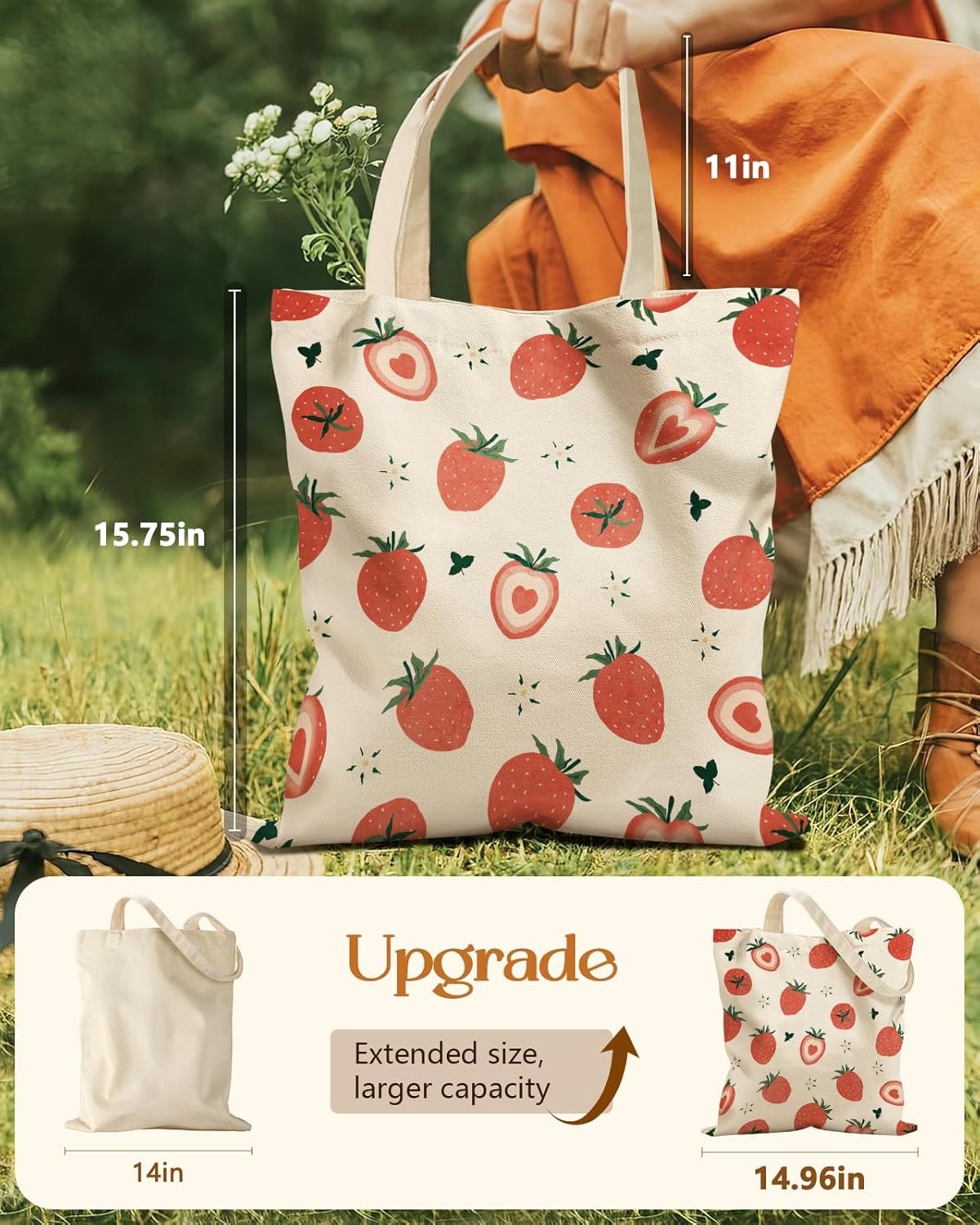 image:imageMiss Adola Aesthetic Tote Bag for Girls with Magnetic Buckle and Zipper Inner Pocket for Women Lady Canvas Cotton Tote BagWhite Flower
