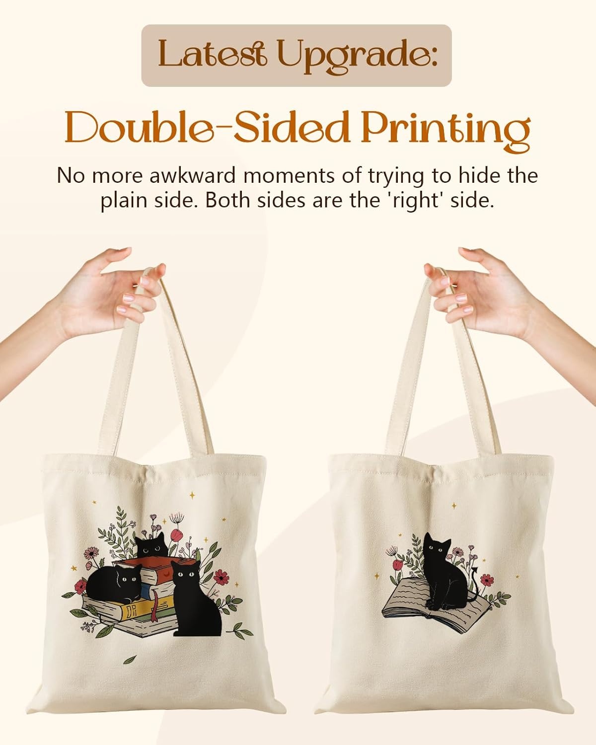 image:imageMiss Adola Aesthetic Tote Bag for Women with Magnetic Buckle and Zipper Inner Pocket Cloth Cotton Canvas Tote BagsCat Book