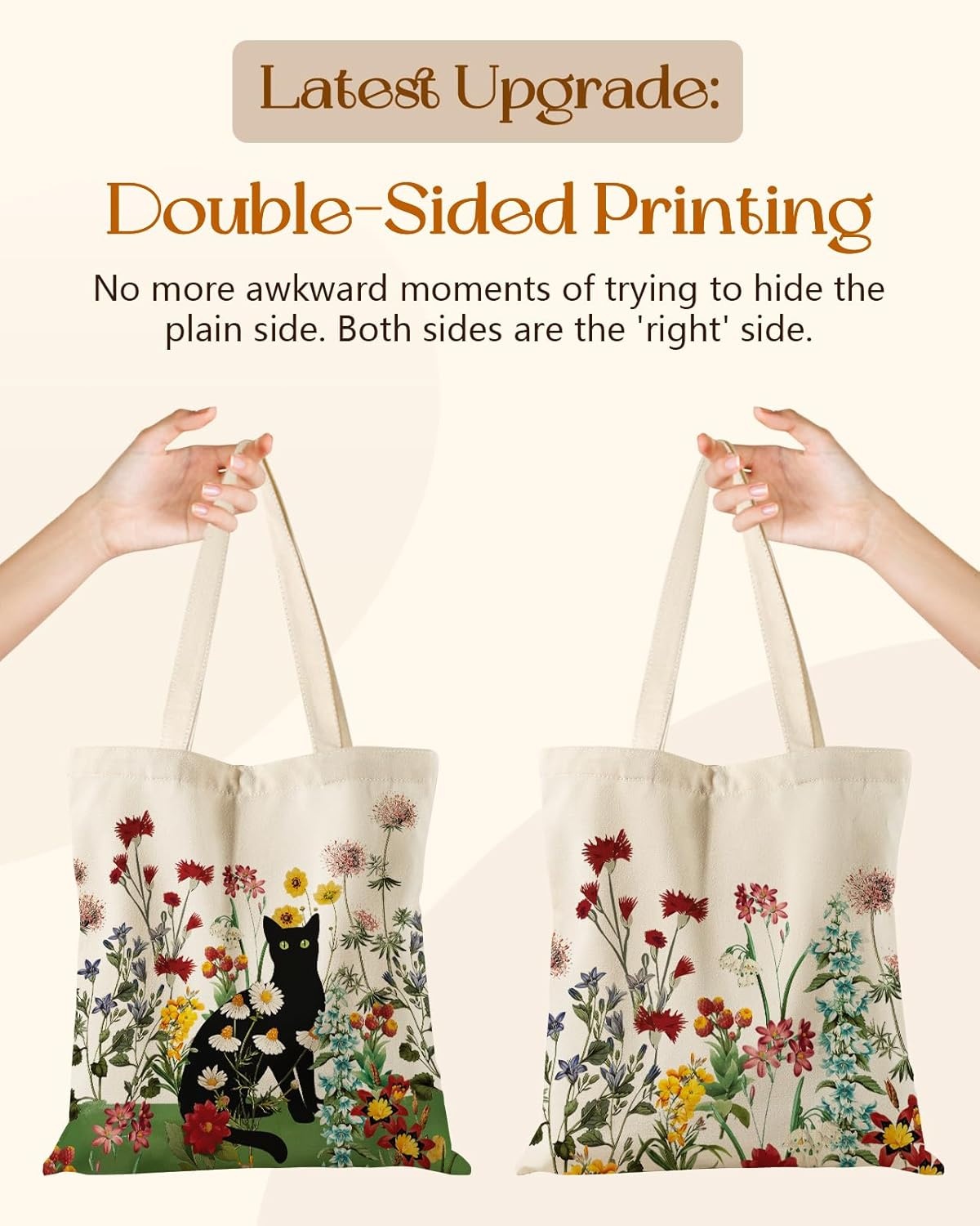 image:imageMiss Adola Aesthetic Tote Bag for Women with Magnetic Buckle and Zipper Inner Pocket Cloth Cotton Canvas Tote BagsCat Flower