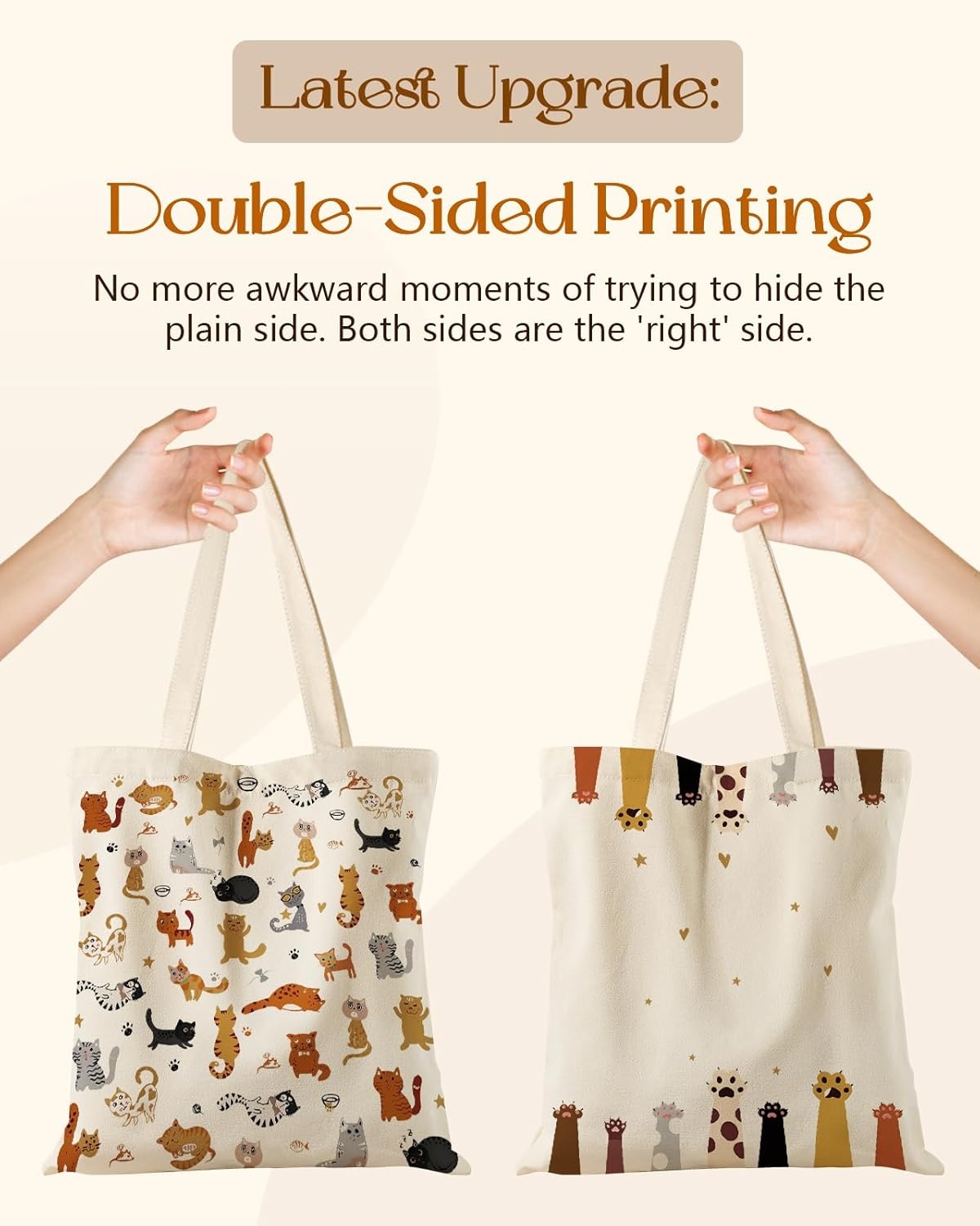 image:imageMiss Adola Aesthetic Tote Bag for Women with Magnetic Buckle and Zipper Inner Pocket Cloth Cotton Canvas Tote BagsCats