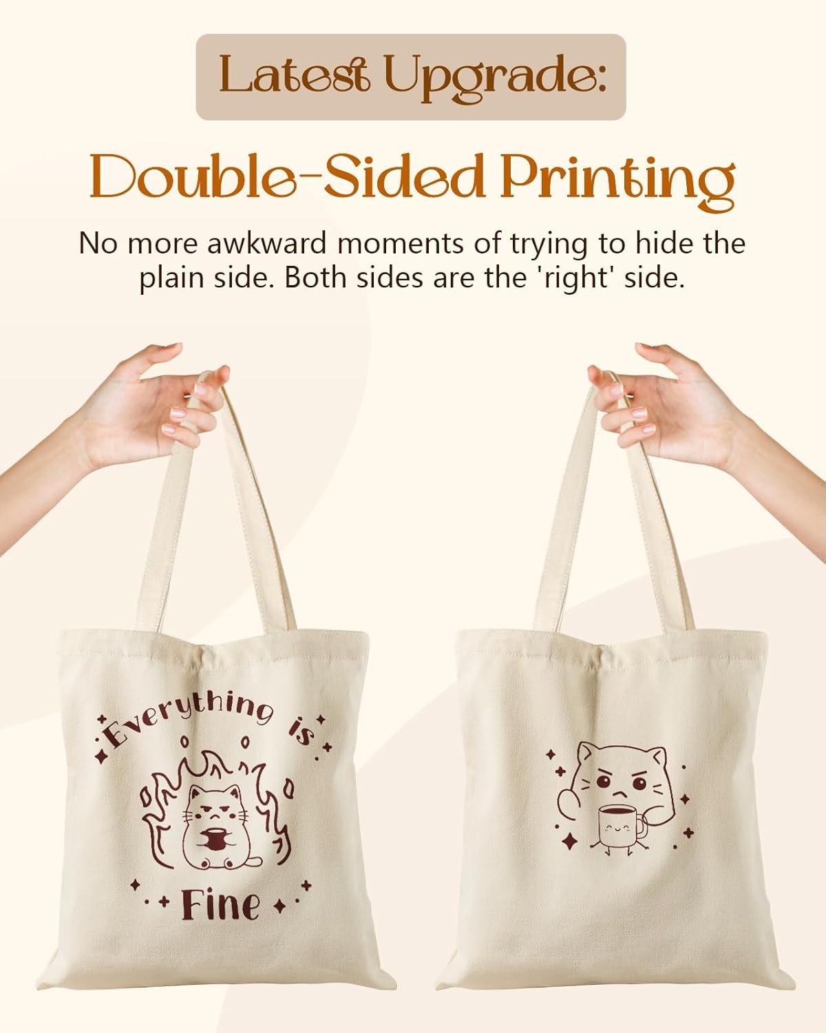 image:imageMiss Adola Aesthetic Tote Bag for Women with Magnetic Buckle and Zipper Inner Pocket Cloth Cotton Canvas Tote BagsFine Cat