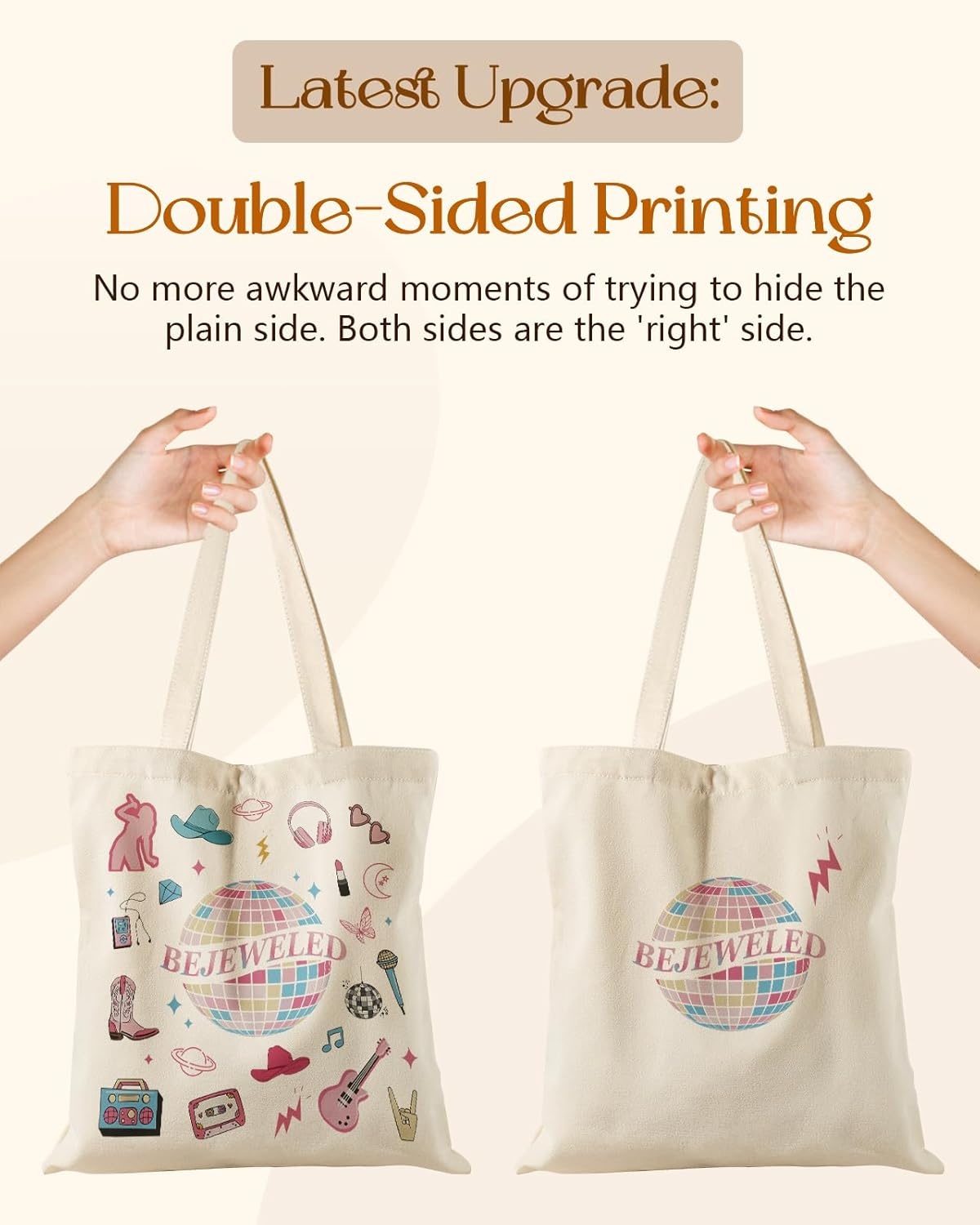 image:imageMiss Adola Aesthetic Tote Bag for Women with Magnetic Buckle and Zipper Inner Pocket Cloth Cotton Canvas Tote BagsLamp Ball