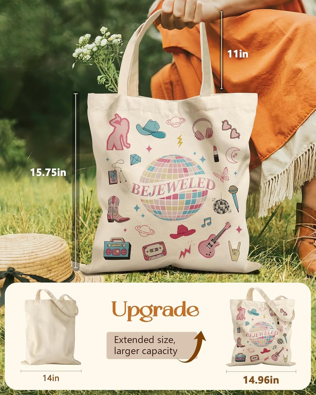image:imageMiss Adola Aesthetic Tote Bag for Women with Magnetic Buckle and Zipper Inner Pocket Cloth Cotton Canvas Tote BagsLamp Ball