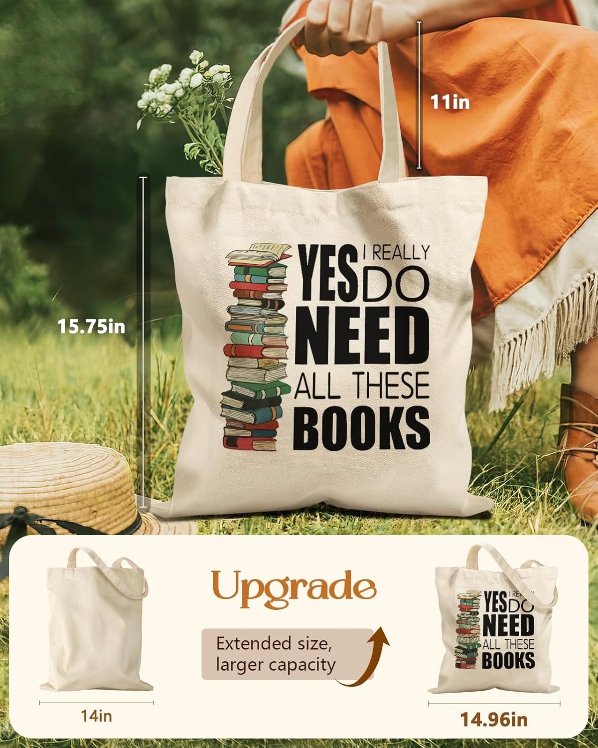 image:imageMiss Adola Aesthetic Tote Bag for Women with Magnetic Buckle and Zipper Inner Pocket Cloth Cotton Canvas Tote BagsReading
