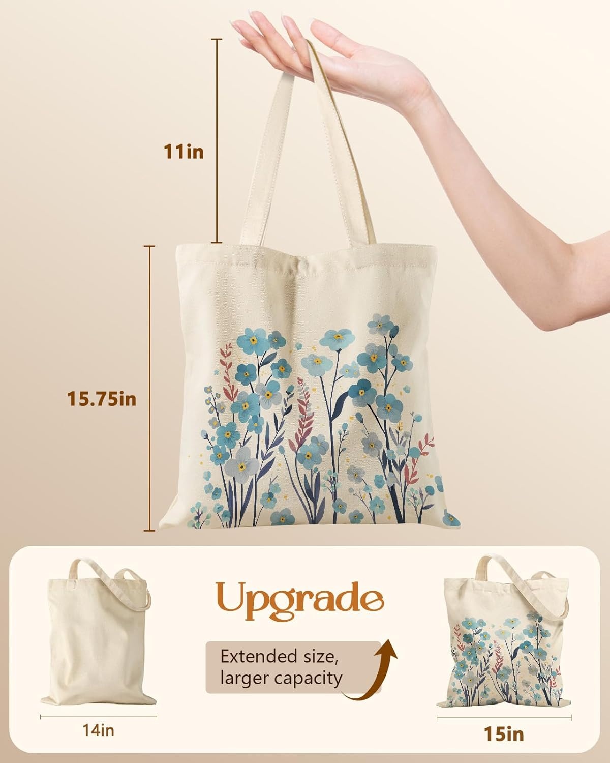 image:imageMiss Adola Canvas Tote Bag for Women Aesthetic Canvas Bag with Zipper Cute Stylish Reusable Shoulder Totes for Shopping Work Daily Vacation Cat ReadBlue Flowers