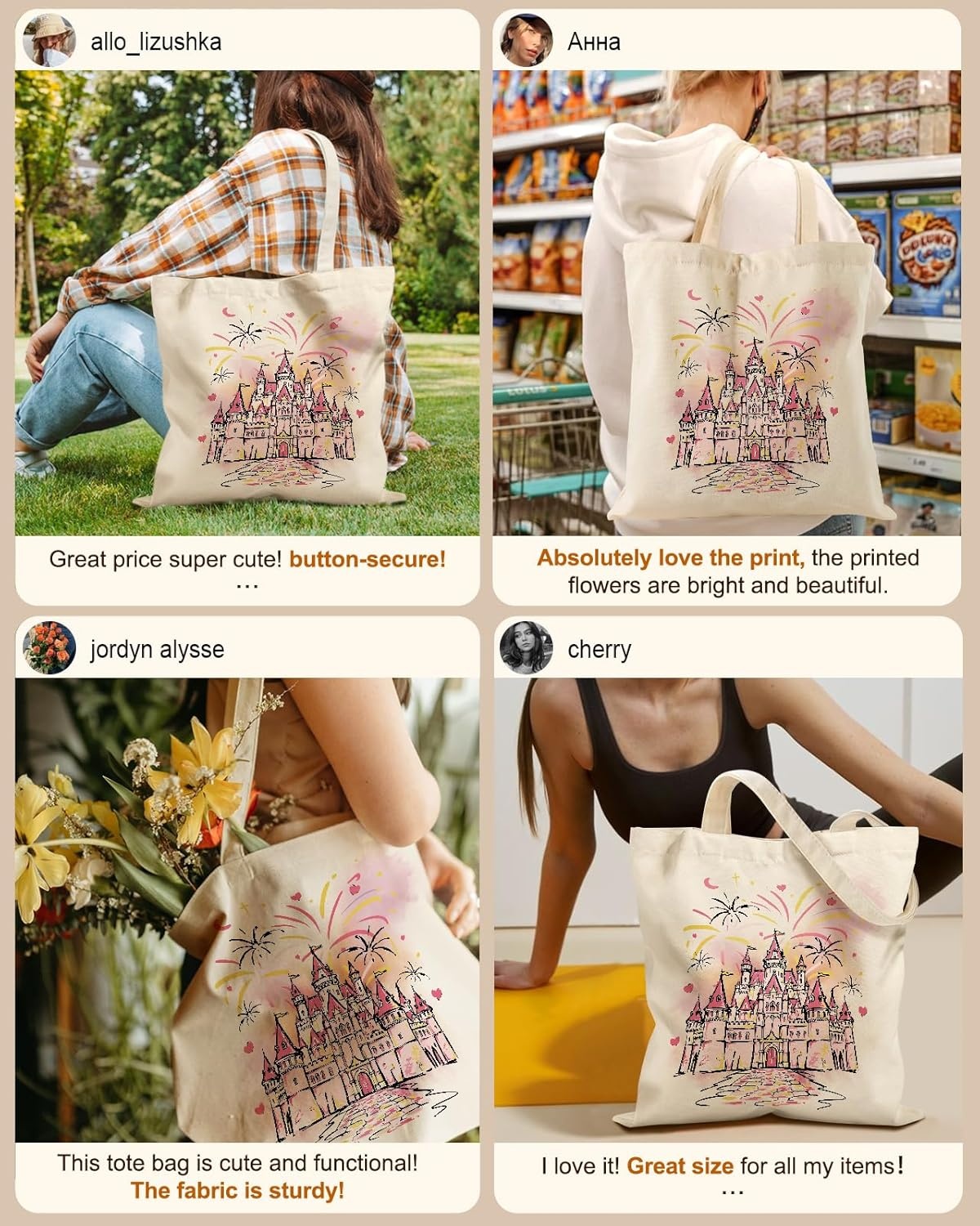 image:imageMiss Adola Canvas Tote Bag for Women Aesthetic Canvas Bag with Zipper Cute Stylish Reusable Shoulder Totes for Shopping Work Daily Vacation Cat ReadBow Castle