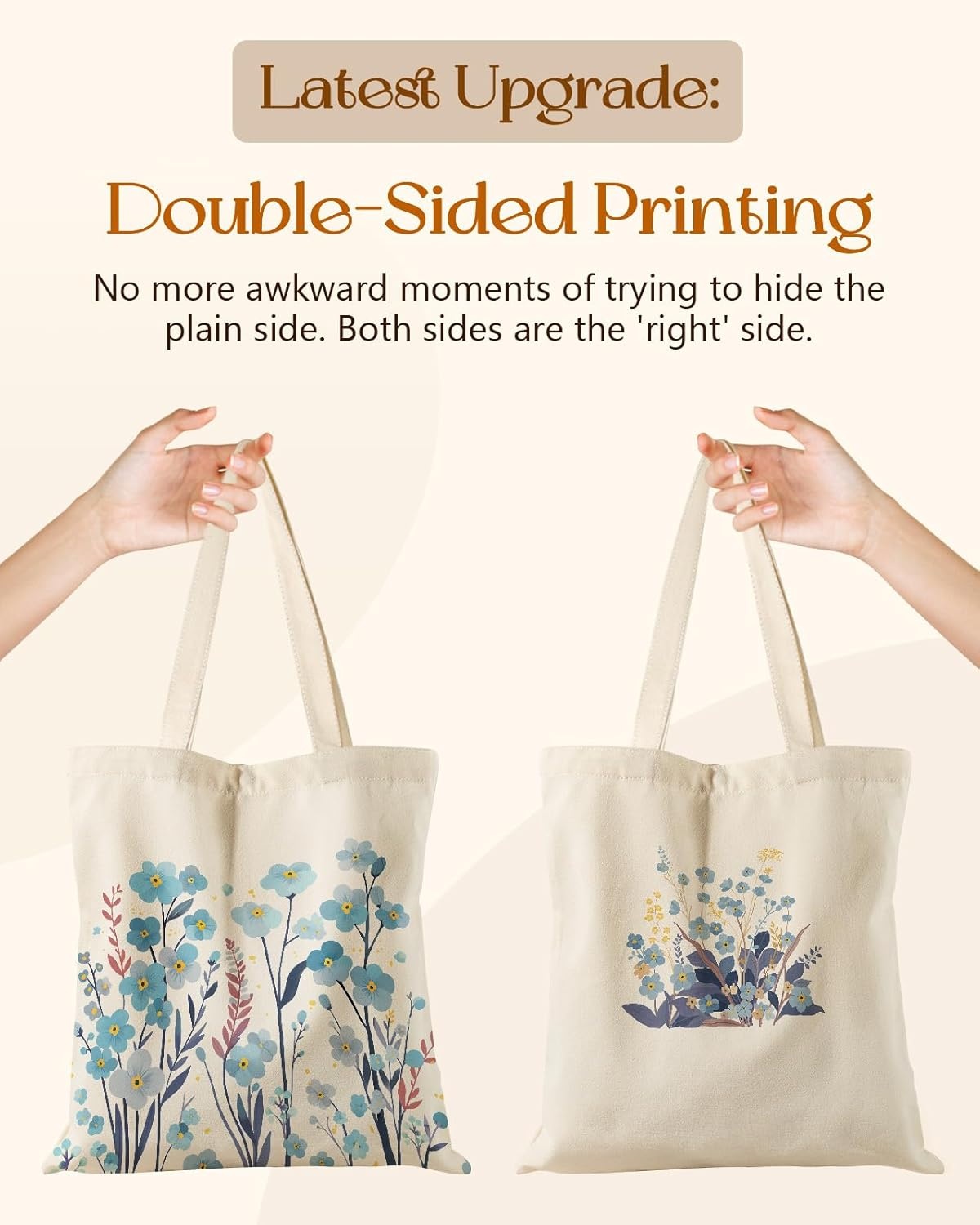 image:imageMiss Adola Canvas Tote Bag for Women Aesthetic Canvas Bag with Zipper Cute Stylish Reusable Shoulder Totes for Shopping Work Daily Vacation Cat ReadBlue Flowers