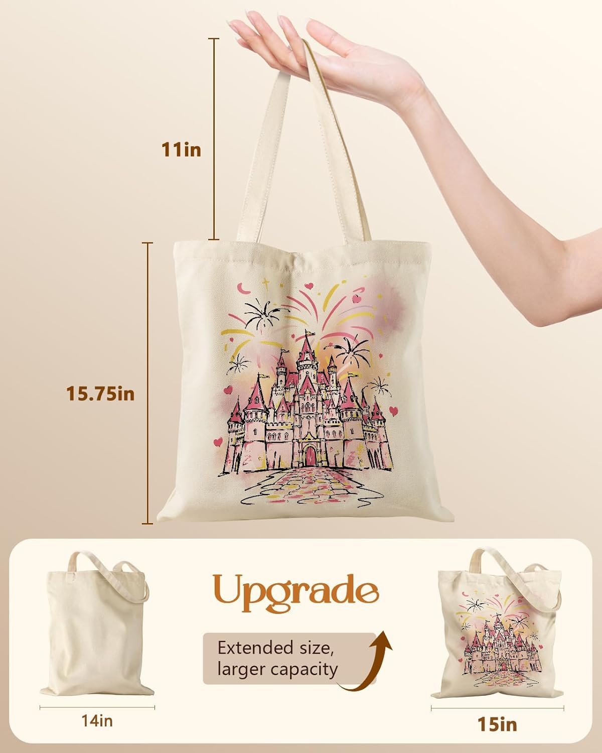 image:imageMiss Adola Canvas Tote Bag for Women Aesthetic Canvas Bag with Zipper Cute Stylish Reusable Shoulder Totes for Shopping Work Daily Vacation Cat ReadBow Castle