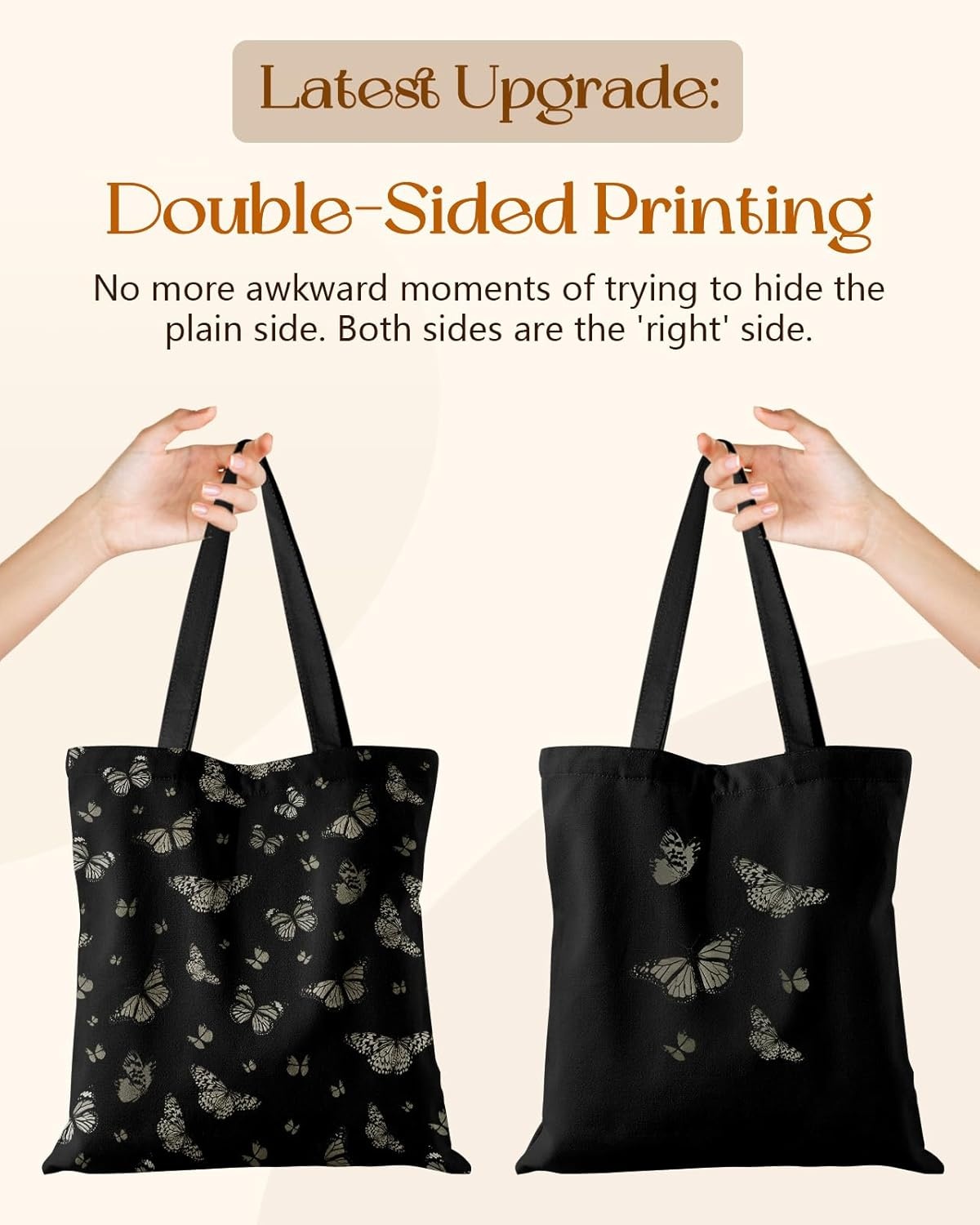 image:imageMiss Adola Canvas Tote Bag for Women Aesthetic Canvas Bag with Zipper Cute Stylish Reusable Shoulder Totes for Shopping Work Daily Vacation Cat ReadBlack Butterfly