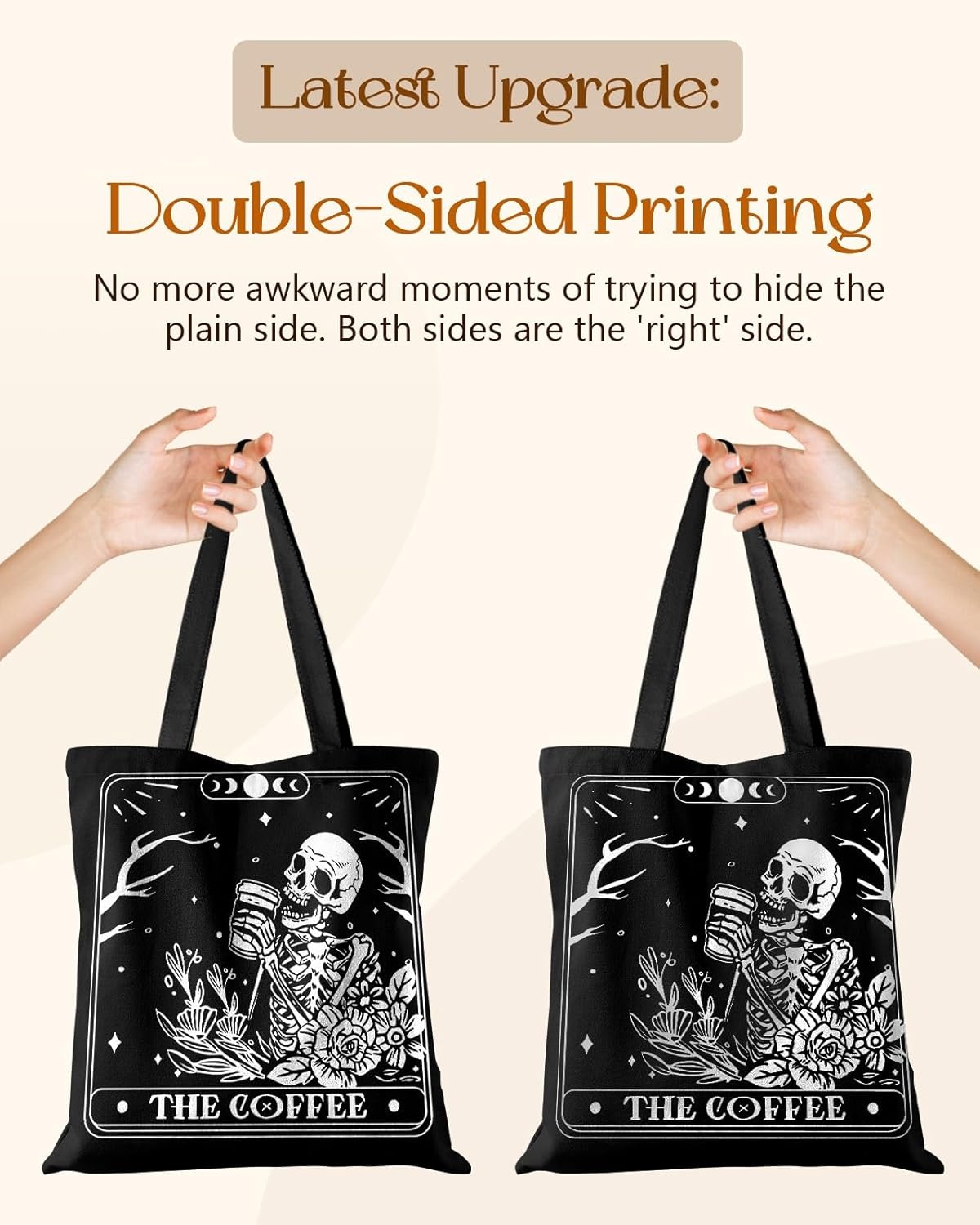 image:imageMiss Adola Canvas Tote Bag for Women Aesthetic Canvas Bag with Zipper Cute Stylish Reusable Shoulder Totes for Shopping Work Daily Vacation Cat ReadCoffee Skull