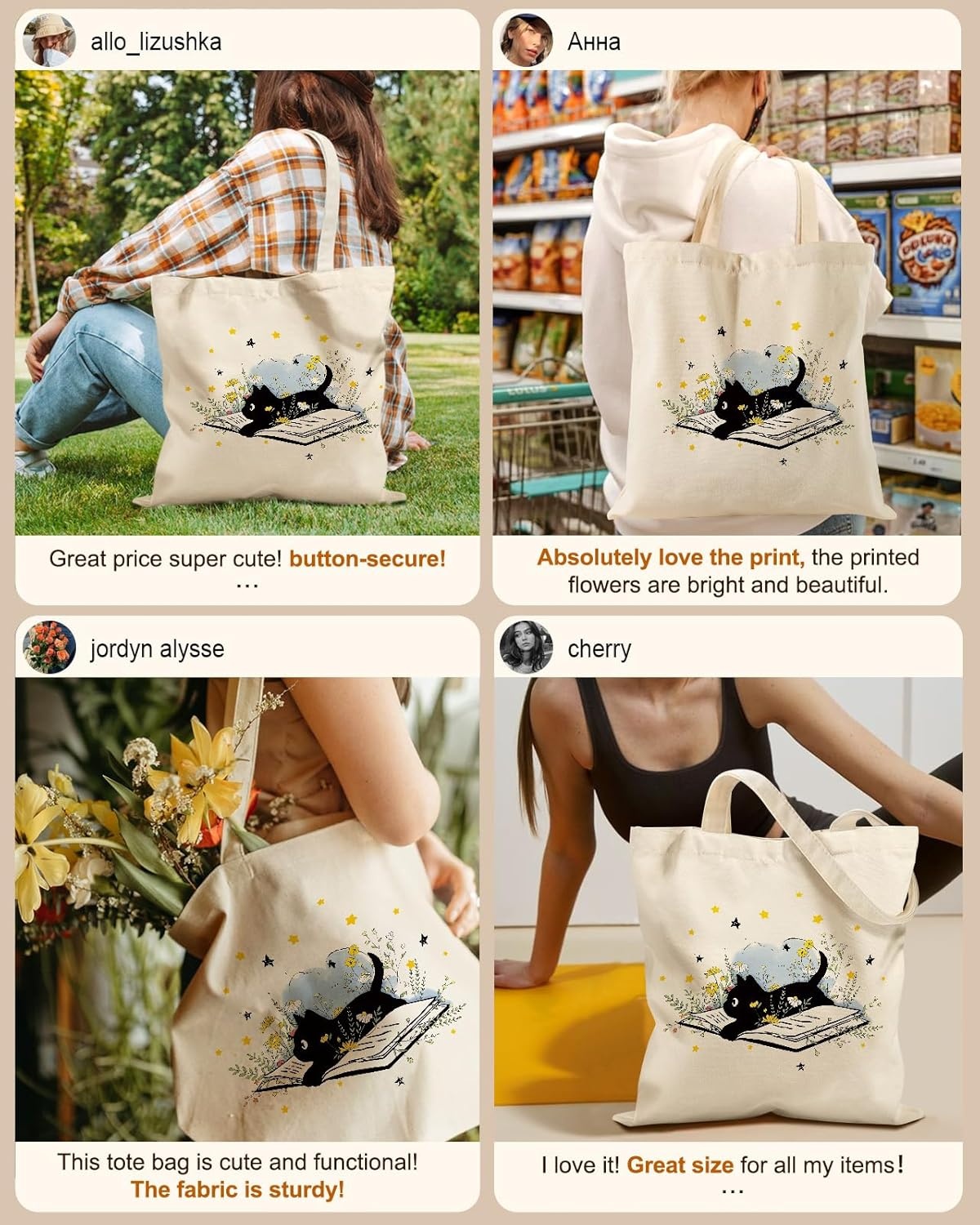 image:imageMiss Adola Canvas Tote Bag for Women Aesthetic Canvas Bag with Zipper Cute Stylish Reusable Shoulder Totes for Shopping Work Daily Vacation Cat ReadCat Read