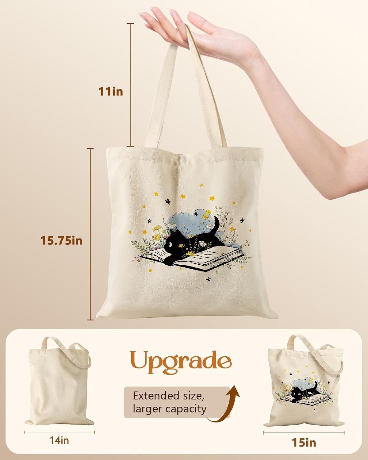 image:imageMiss Adola Canvas Tote Bag for Women Aesthetic Canvas Bag with Zipper Cute Stylish Reusable Shoulder Totes for Shopping Work Daily Vacation Cat ReadCat Read