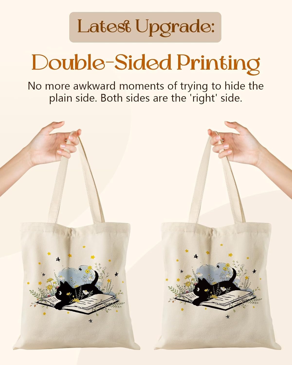 image:imageMiss Adola Canvas Tote Bag for Women Aesthetic Canvas Bag with Zipper Cute Stylish Reusable Shoulder Totes for Shopping Work Daily Vacation Cat ReadCat Read