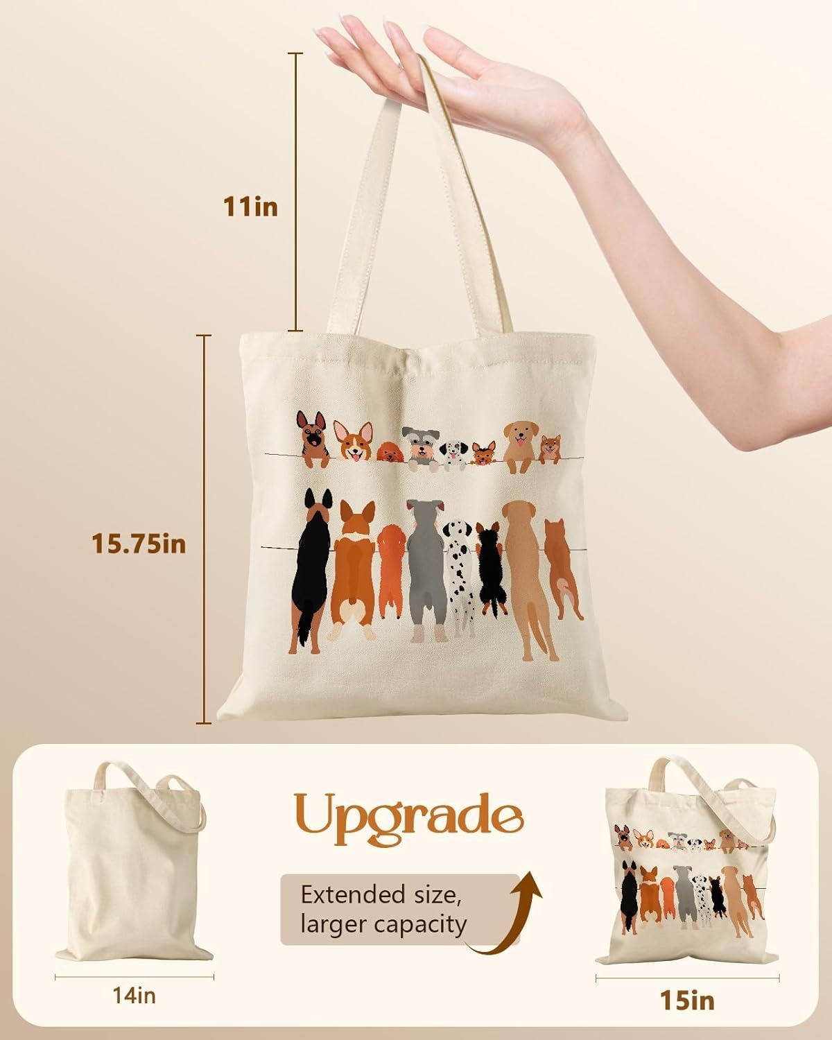 image:imageMiss Adola Canvas Tote Bag for Women Aesthetic Canvas Bag with Zipper Cute Stylish Reusable Shoulder Totes for Shopping Work Daily Vacation Cat ReadMulti Puppies