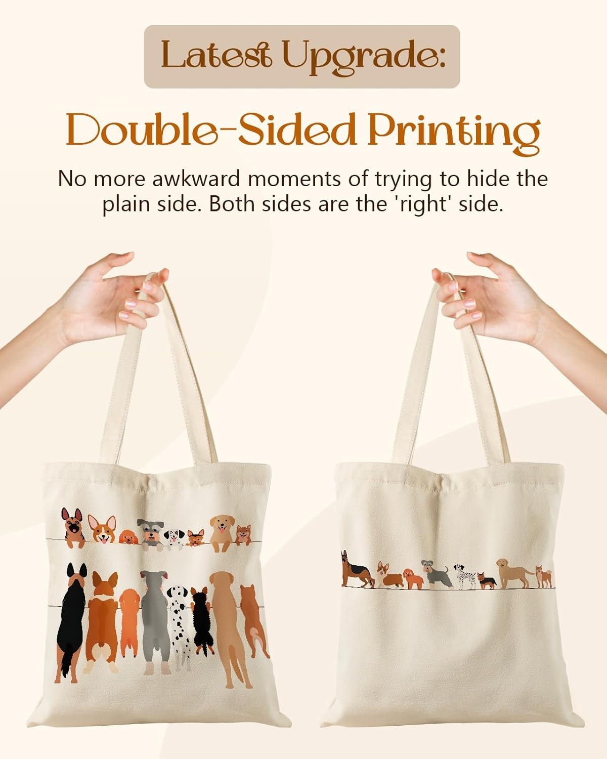 image:imageMiss Adola Canvas Tote Bag for Women Aesthetic Canvas Bag with Zipper Cute Stylish Reusable Shoulder Totes for Shopping Work Daily Vacation Cat ReadMulti Puppies