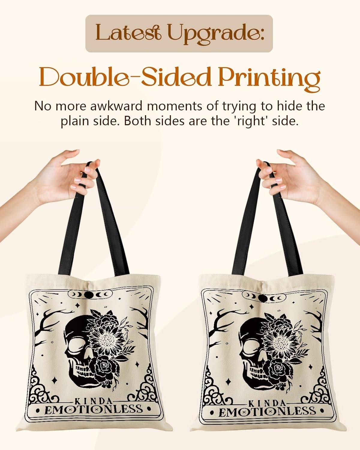 image:imageMiss Adola Canvas Tote Bag for Women Aesthetic Canvas Bag with Zipper Cute Stylish Reusable Shoulder Totes for Shopping Work Daily Vacation Cat ReadSkull Flower