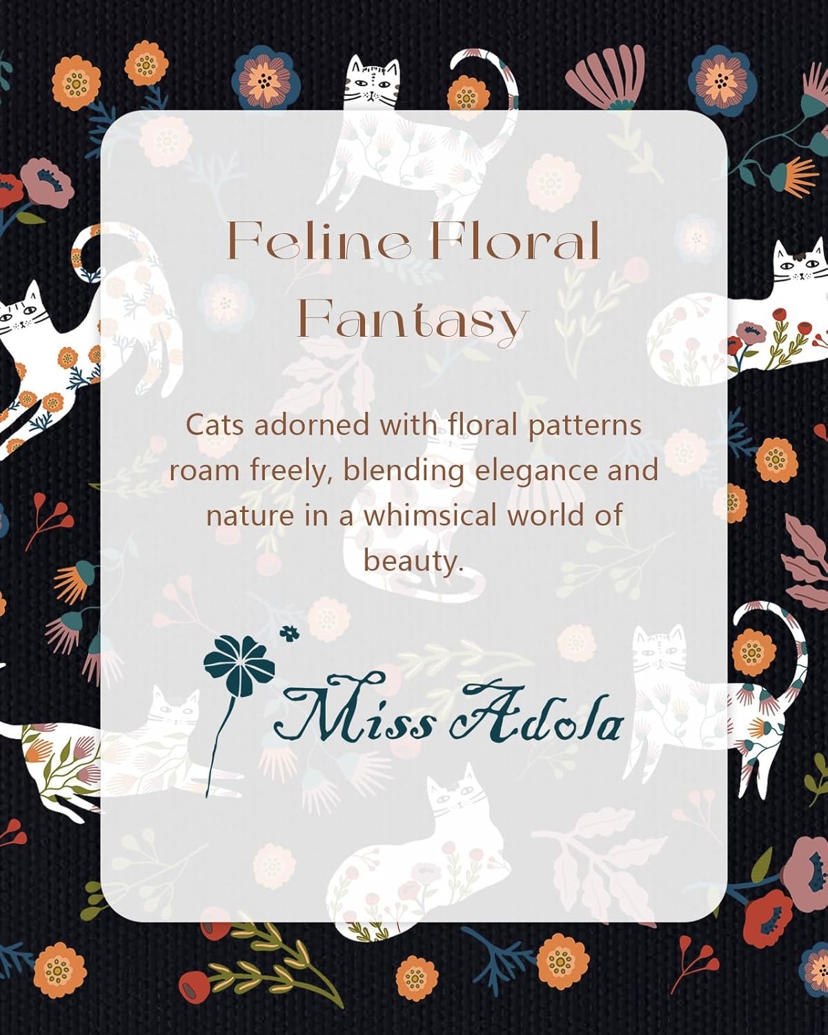 image:imageMiss Adola Canvas Tote Bag with Pockets Aesthetic Reusable Totes for Women Ladies Cute Printed Cloths Canvas Shoulder BagBlack Flower Cats
