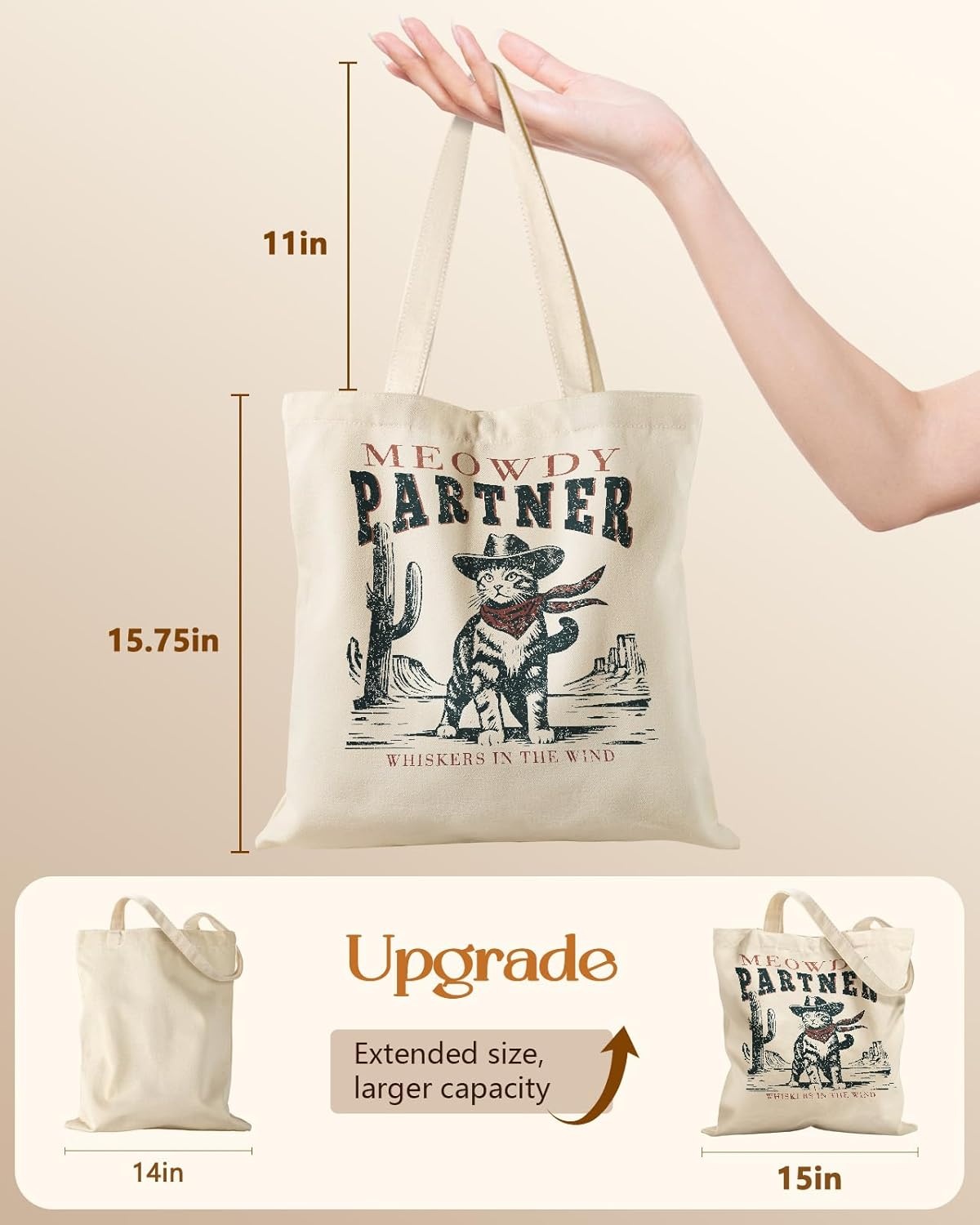 image:imageMiss Adola Canvas Tote Bag with Pockets Aesthetic Reusable Totes for Women Ladies Cute Printed Cloths Canvas Shoulder BagCactuses Cat