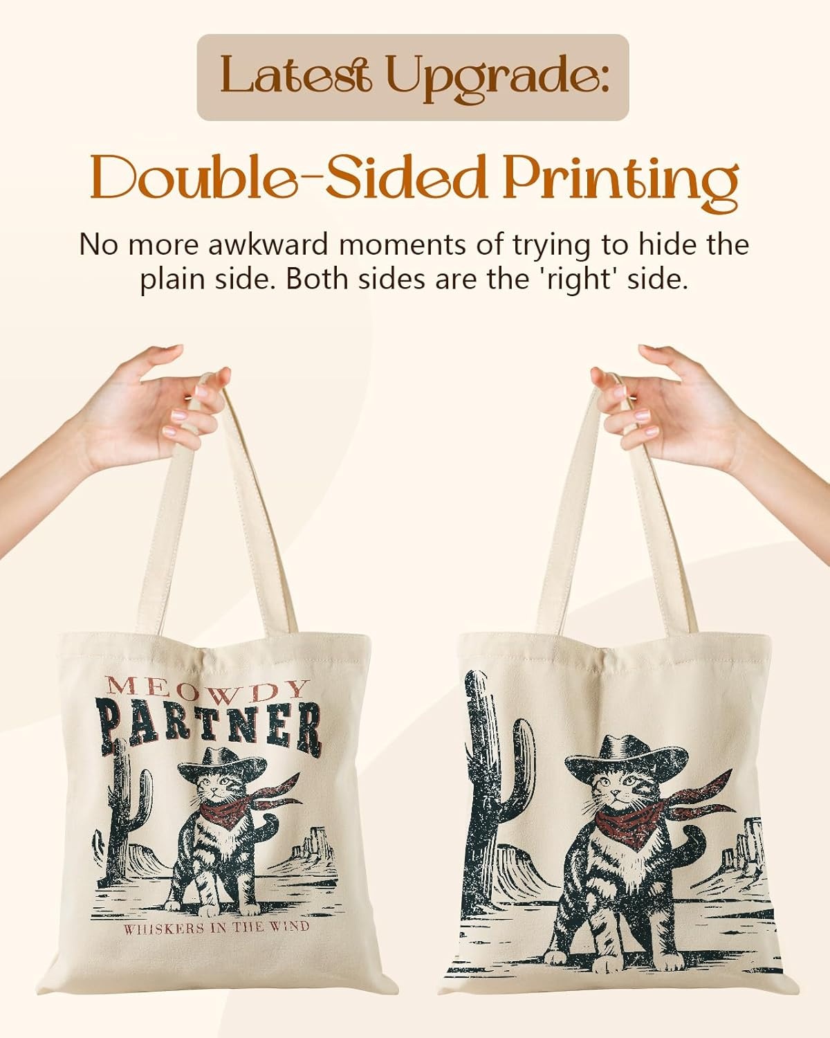 image:imageMiss Adola Canvas Tote Bag with Pockets Aesthetic Reusable Totes for Women Ladies Cute Printed Cloths Canvas Shoulder BagCactuses Cat