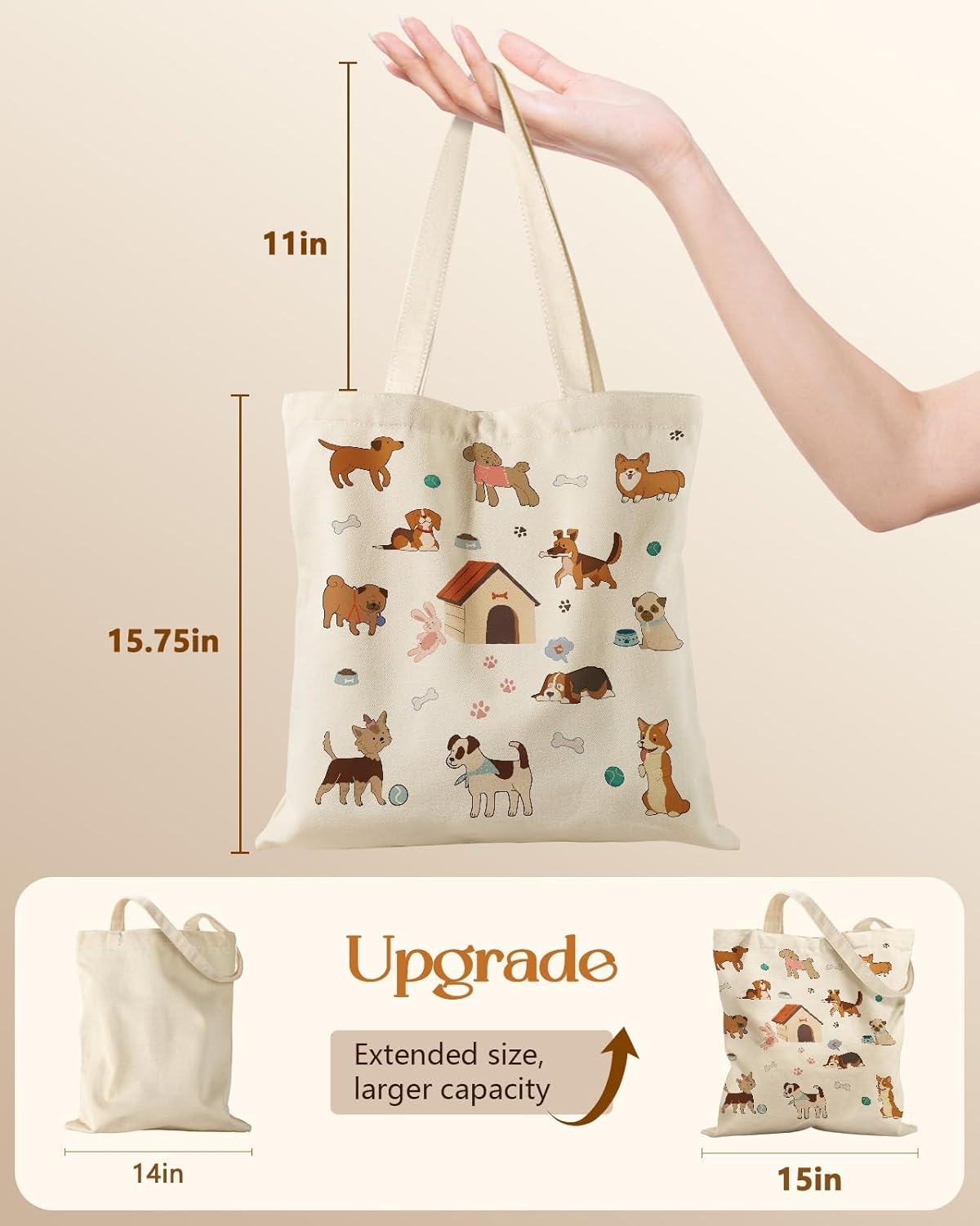 image:imageMiss Adola Canvas Tote Bag with Pockets Aesthetic Reusable Totes for Women Ladies Cute Printed Cloths Canvas Shoulder BagDog House