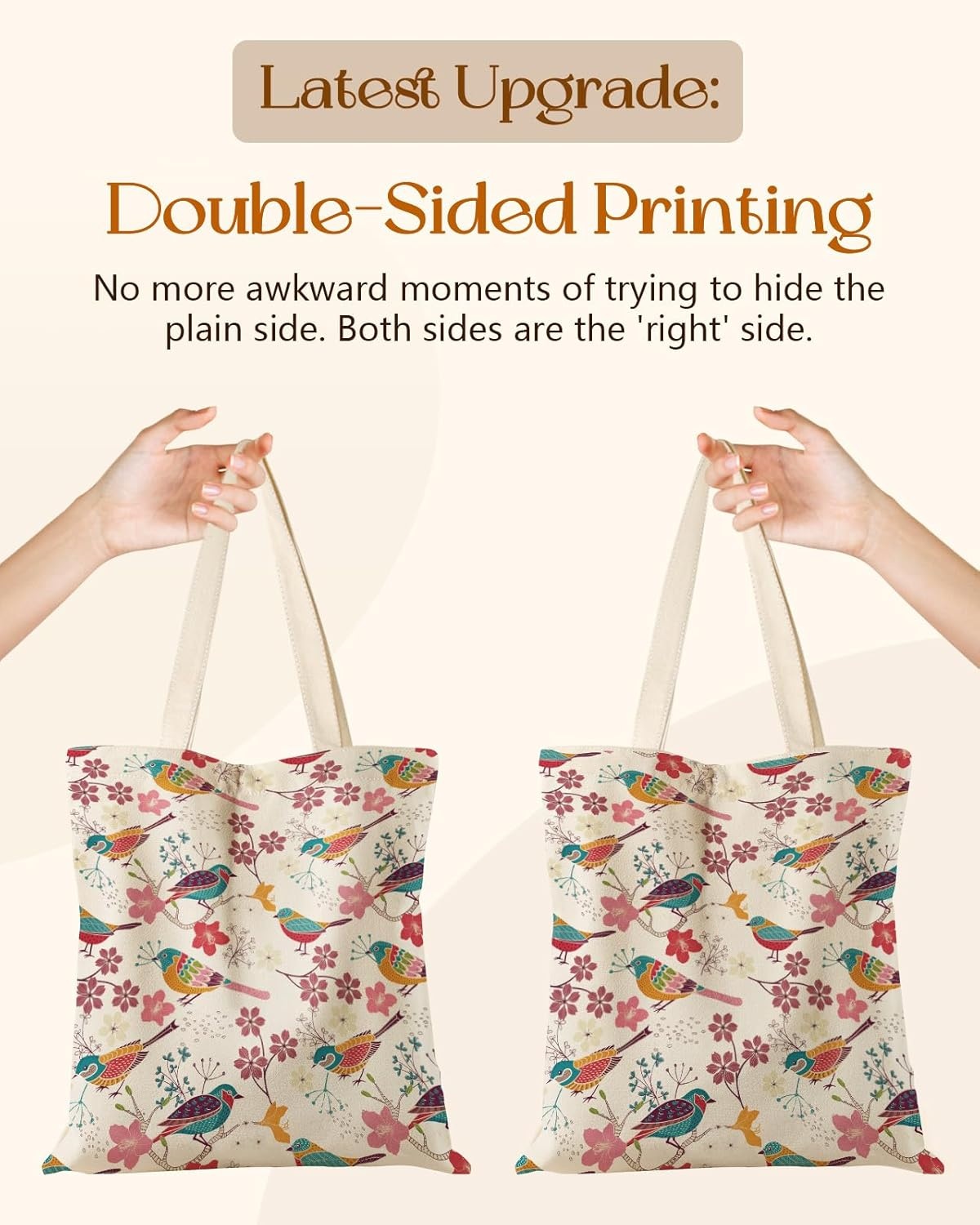 image:imageMiss Adola Canvas Tote Bag with Pockets Aesthetic Reusable Totes for Women Ladies Cute Printed Cloths Canvas Shoulder BagFloral Bird