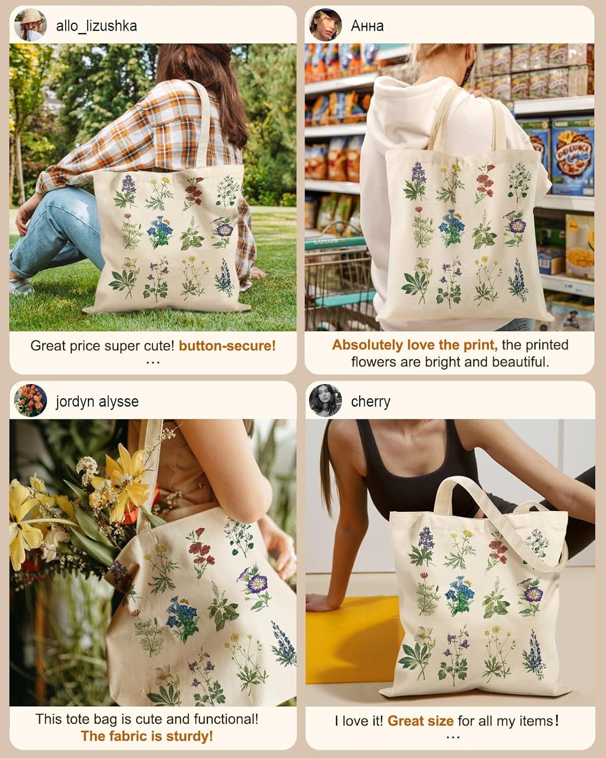 image:imageMiss Adola Canvas Tote Bag with Pockets Aesthetic Reusable Totes for Women Ladies Cute Printed Cloths Canvas Shoulder BagFloral Collection