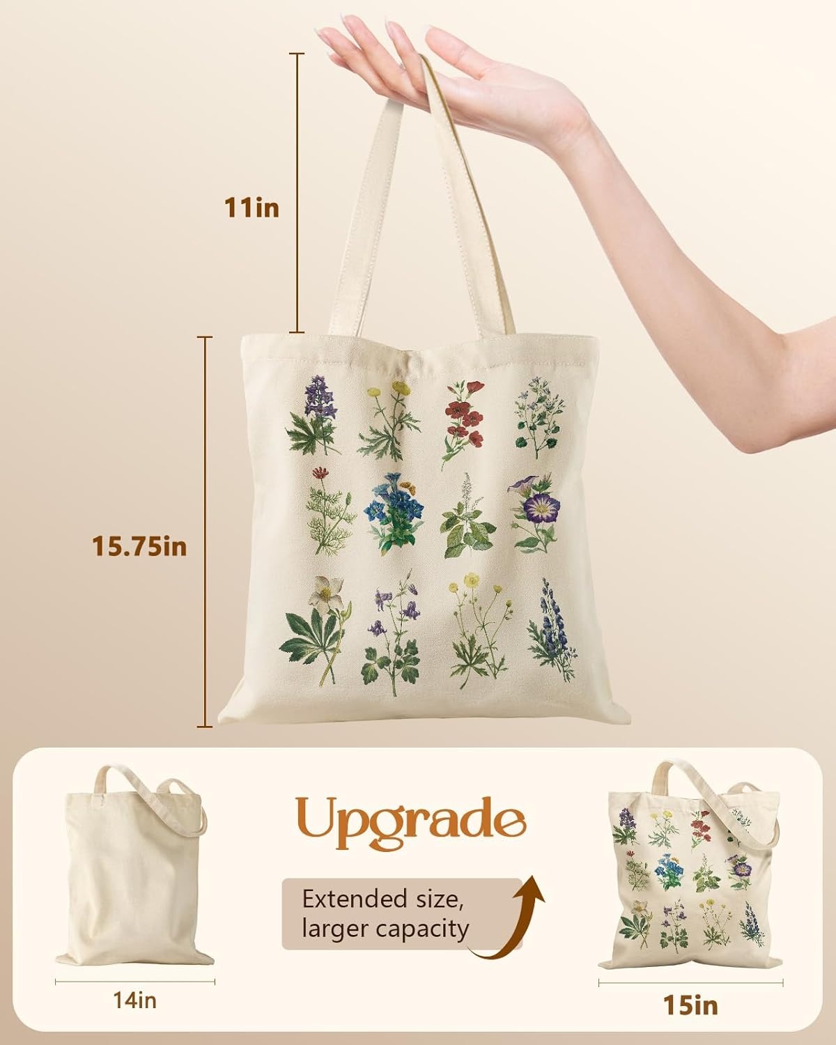 image:imageMiss Adola Canvas Tote Bag with Pockets Aesthetic Reusable Totes for Women Ladies Cute Printed Cloths Canvas Shoulder BagFloral Collection