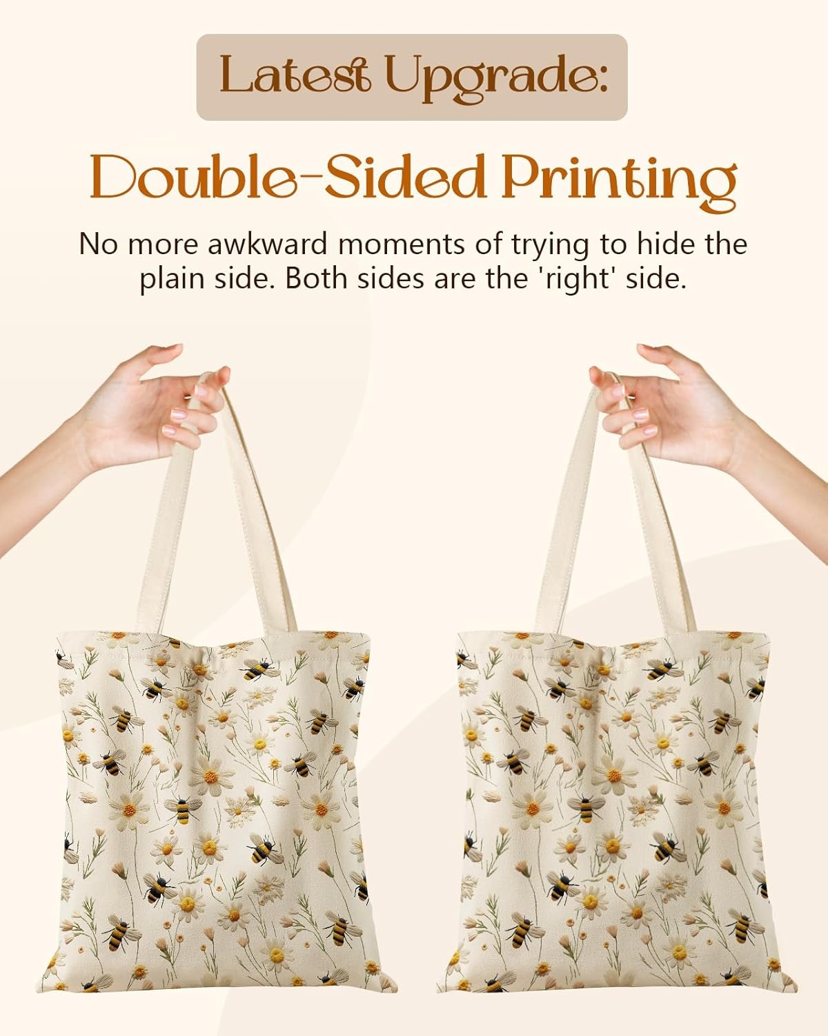 image:imageMiss Adola Canvas Tote Bag with Pockets Aesthetic Reusable Totes for Women Ladies Cute Printed Cloths Canvas Shoulder BagFlower Bee