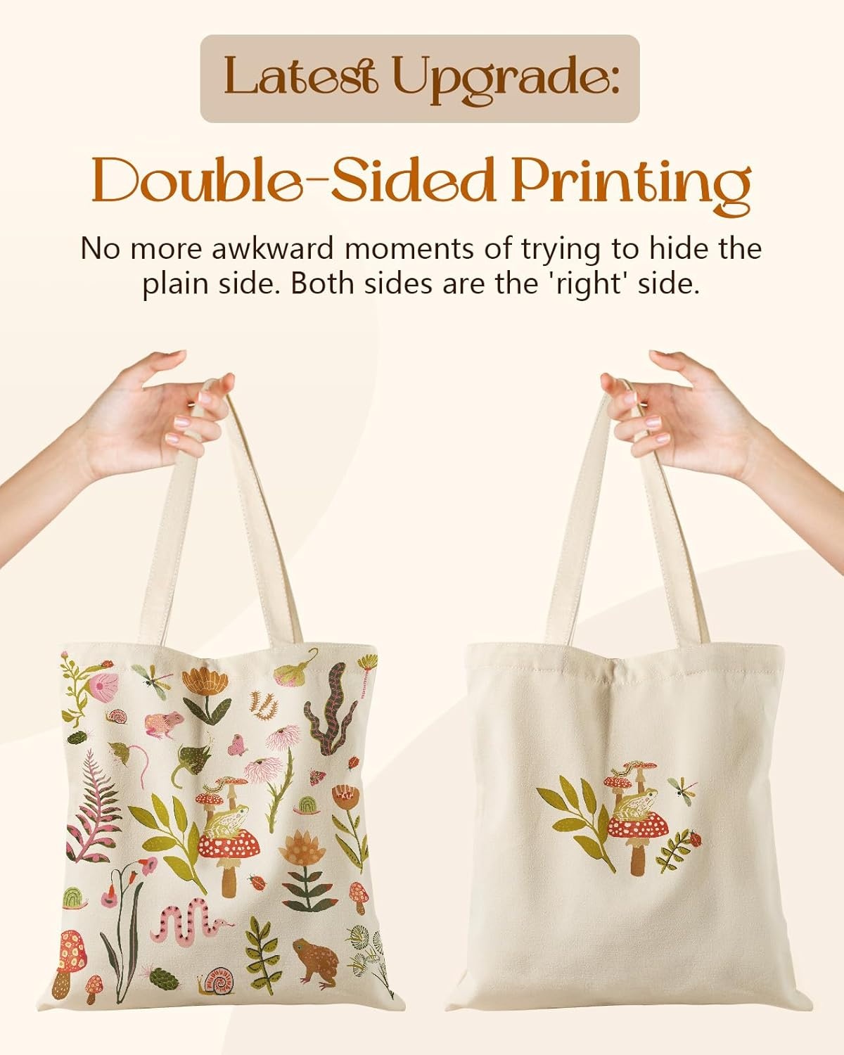 image:imageMiss Adola Canvas Tote Bag with Pockets Aesthetic Reusable Totes for Women Ladies Cute Printed Cloths Canvas Shoulder BagFrog Mushroom