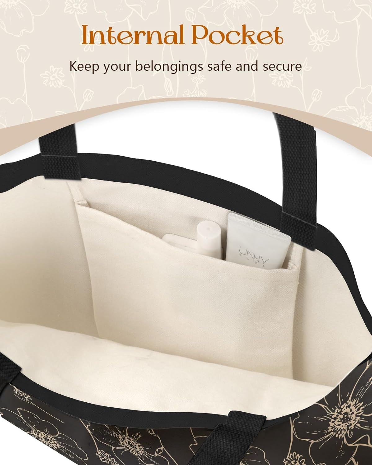 image:imageMiss Adola Canvas Tote Bag with Pockets Aesthetic Reusable Totes for Women Ladies Cute Printed Cloths Canvas Shoulder BagGold Flowers