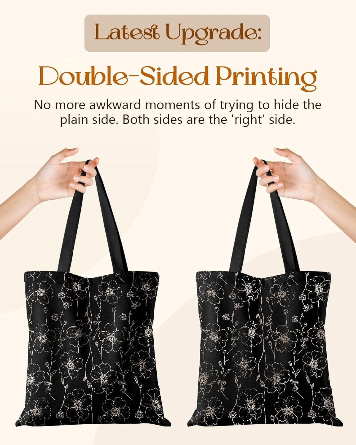 image:imageMiss Adola Canvas Tote Bag with Pockets Aesthetic Reusable Totes for Women Ladies Cute Printed Cloths Canvas Shoulder BagGold Flowers