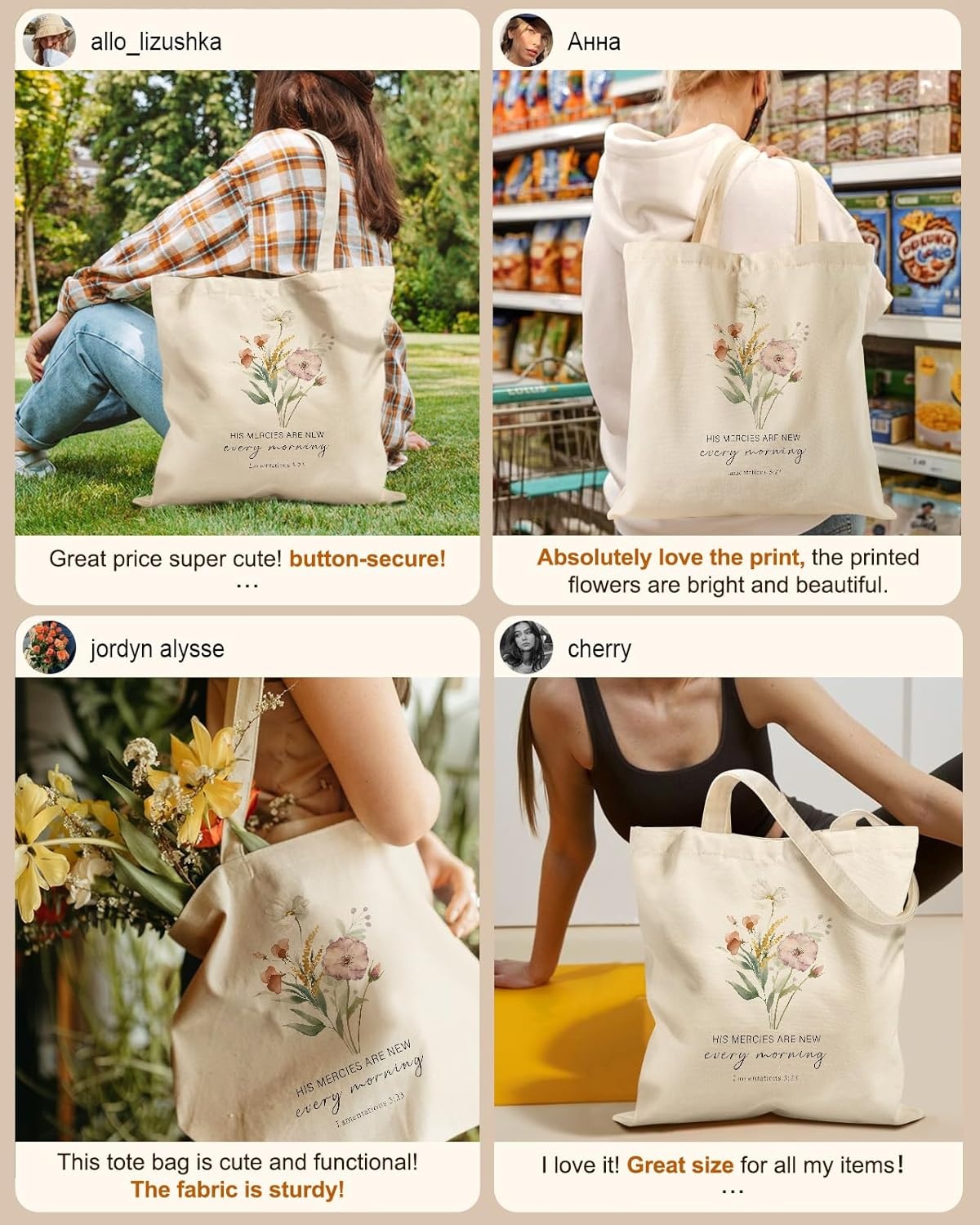 image:imageMiss Adola Canvas Tote Bag with Pockets Aesthetic Reusable Totes for Women Ladies Cute Printed Cloths Canvas Shoulder BagMercies Flower